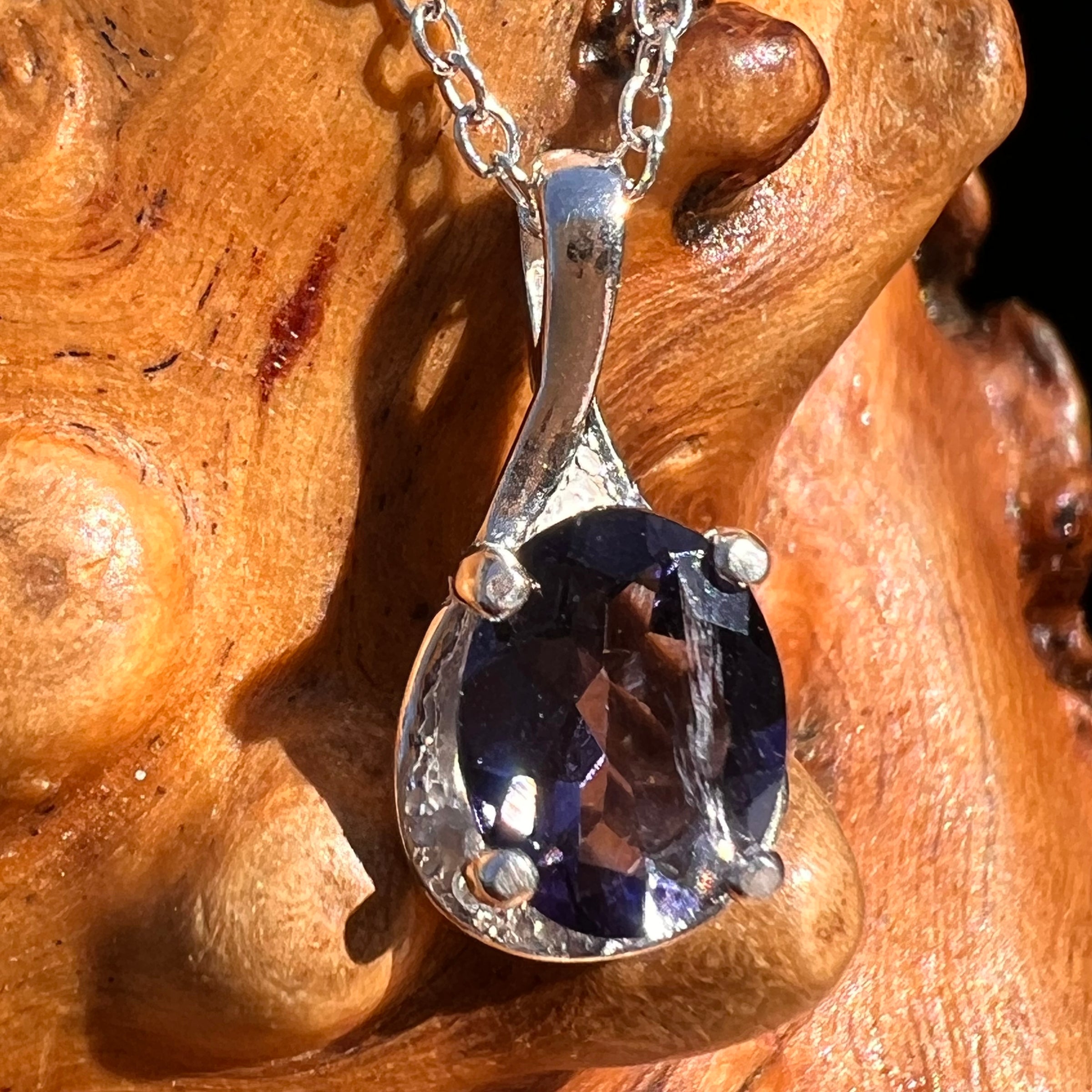 Blue Iolite Drop Necklace Sterling Silver #7776-Moldavite Life
