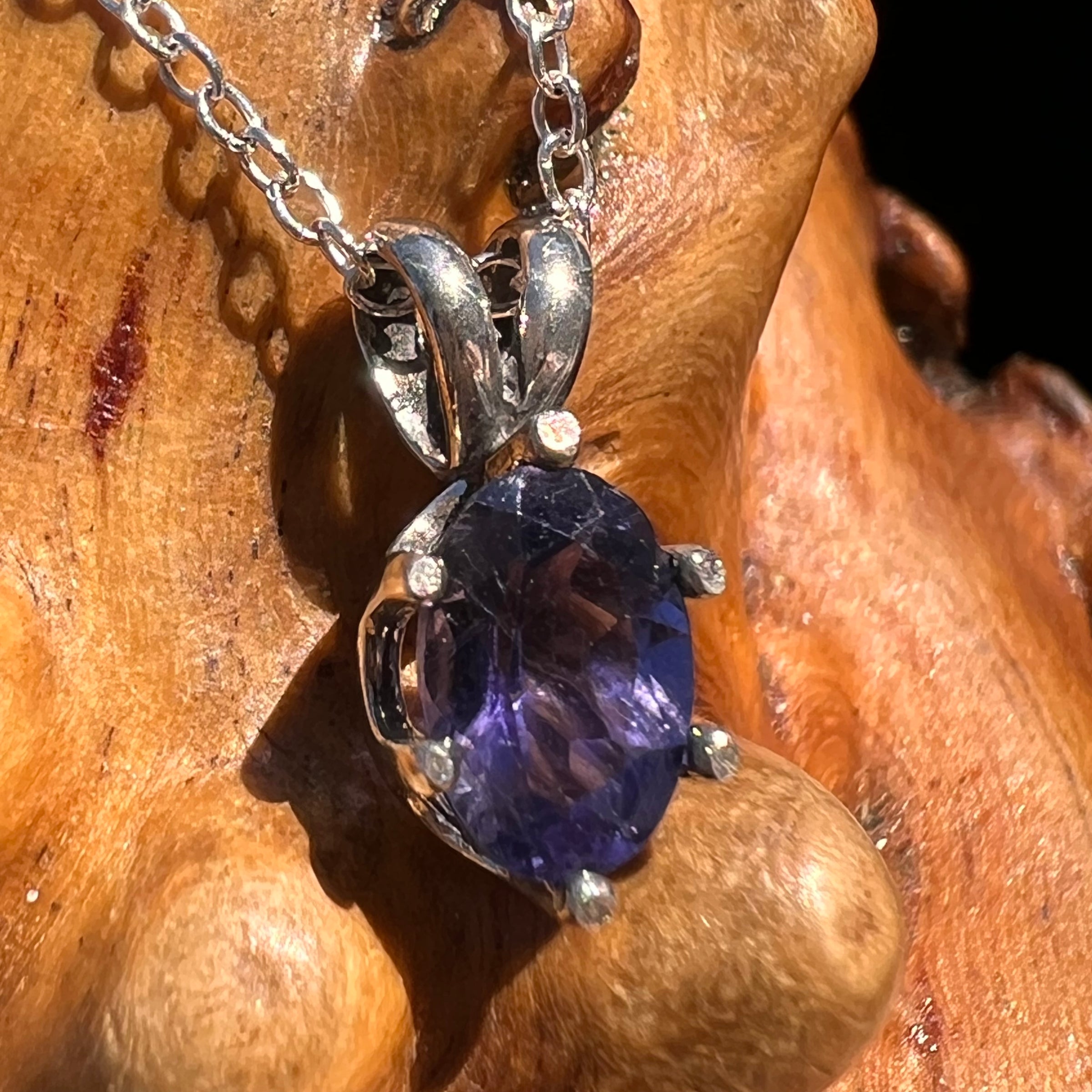 Blue Iolite Drop Necklace Sterling Silver #7777-Moldavite Life