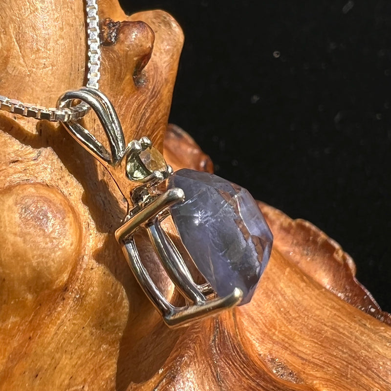 Blue Iolite & Moldavite Necklace Sterling Silver #2676-Moldavite Life