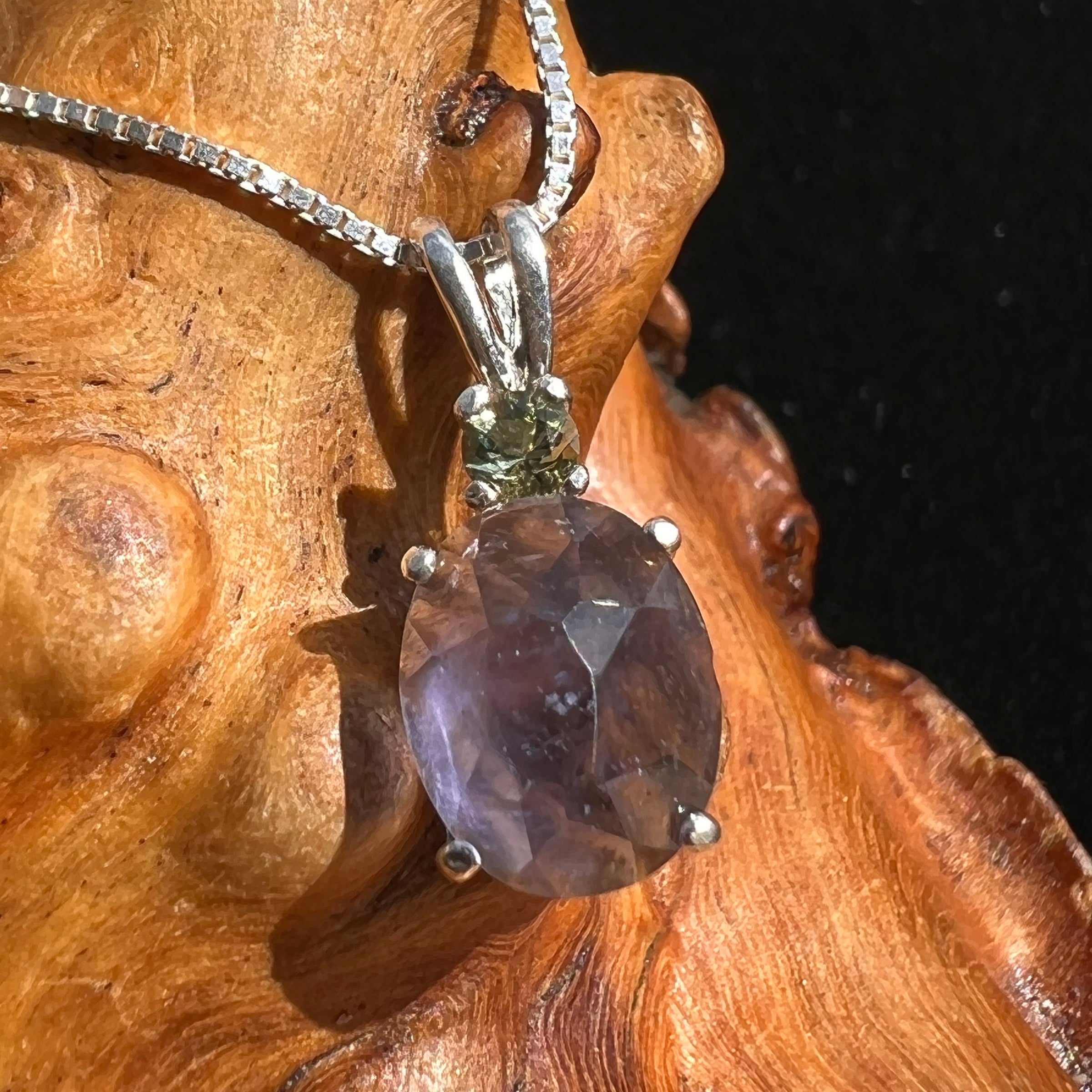 Blue Iolite & Moldavite Necklace Sterling Silver #2676-Moldavite Life