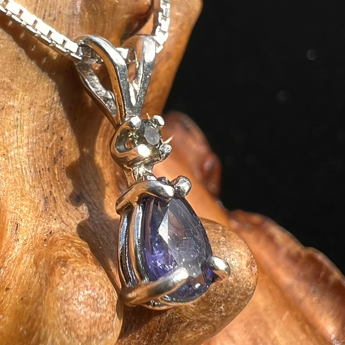 Blue Iolite & Moldavite Necklace Sterling Silver #2677-Moldavite Life