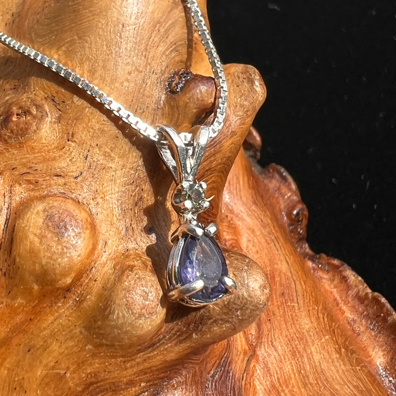 Blue Iolite & Moldavite Necklace Sterling Silver #2677-Moldavite Life
