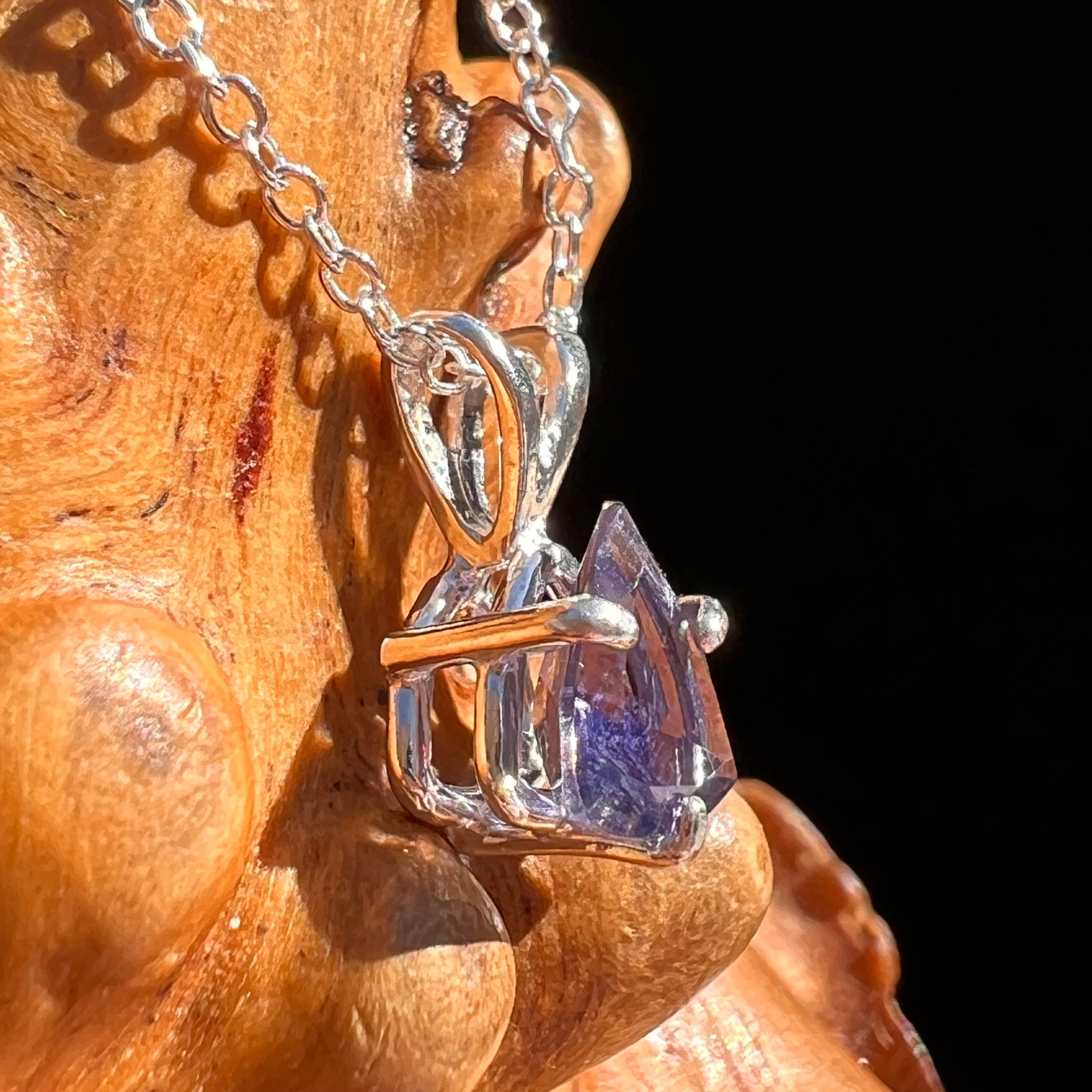 Blue Iolite Trillion Necklace Sterling Silver #7778-Moldavite Life