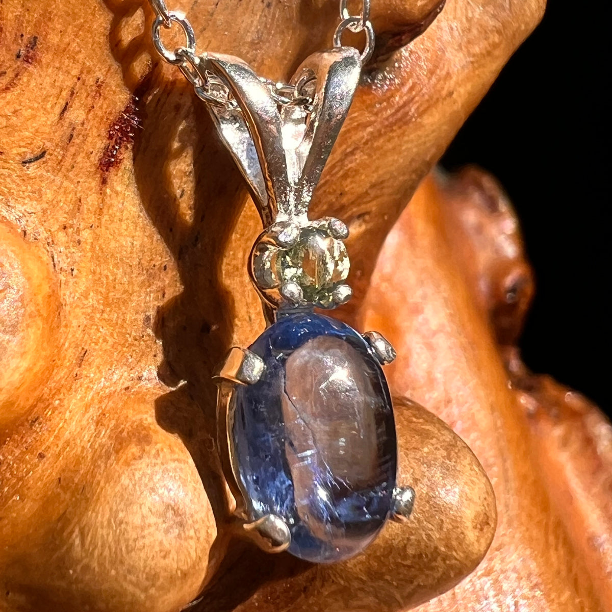 Blue Kyanite & Moldavite Necklace Sterling Silver #8686-Moldavite Life
