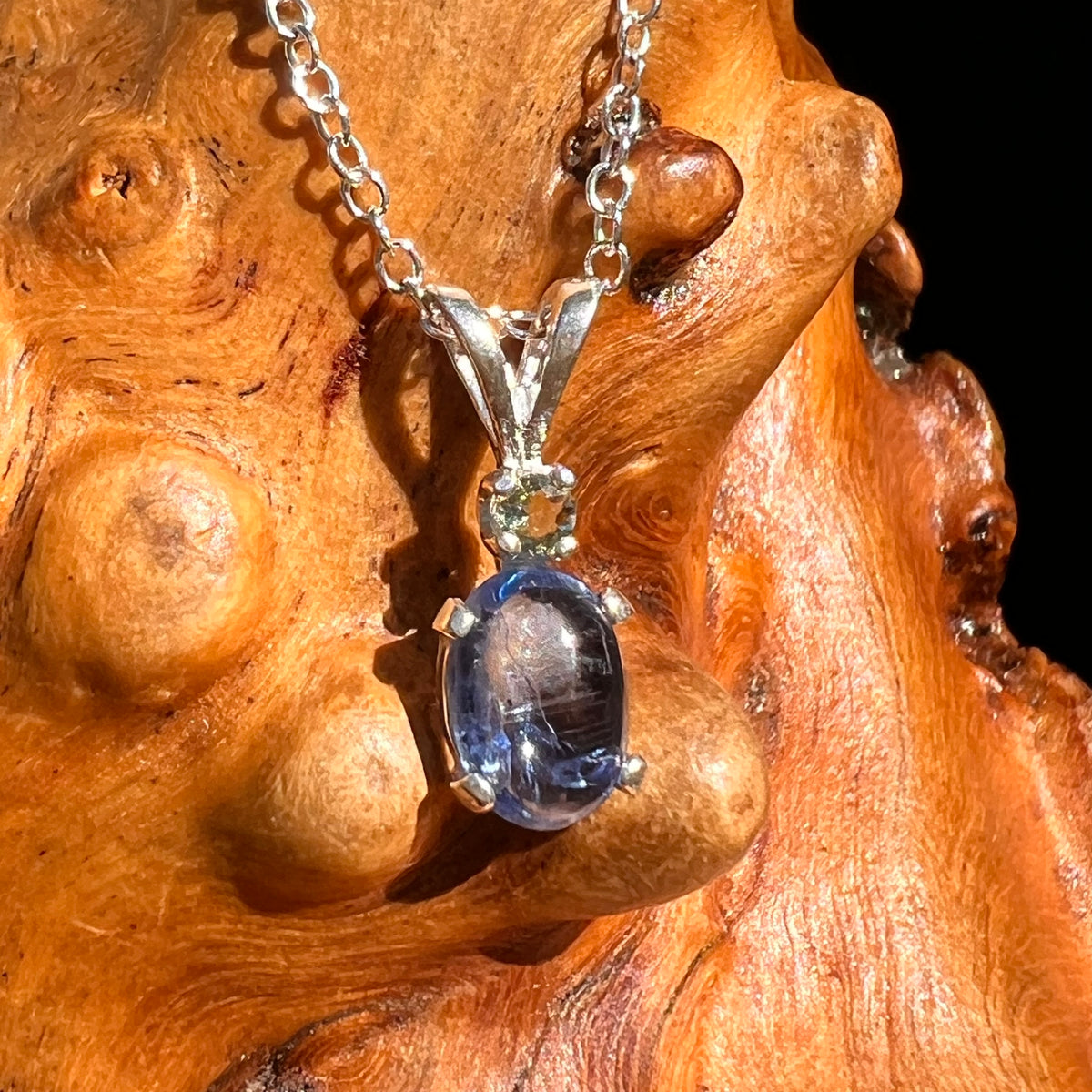 Blue Kyanite & Moldavite Necklace Sterling Silver #8686-Moldavite Life
