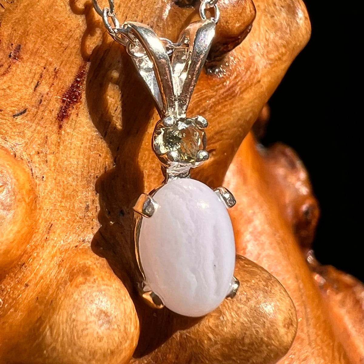 Blue Lace Agate & Moldavite Necklace Sterling Silver #8689-Moldavite Life
