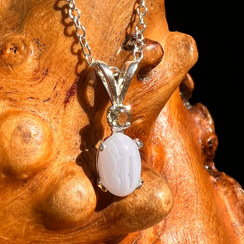 Blue Lace Agate & Moldavite Necklace Sterling Silver #8689-Moldavite Life