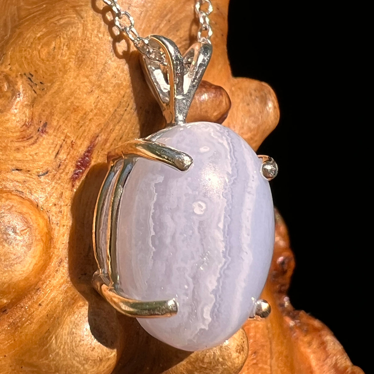 Blue Lace Agate Necklace Sterling SIlver #8416-Moldavite Life