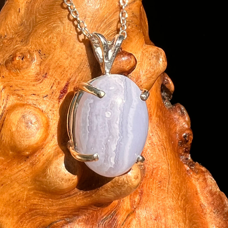 Blue Lace Agate Necklace Sterling SIlver #8416-Moldavite Life