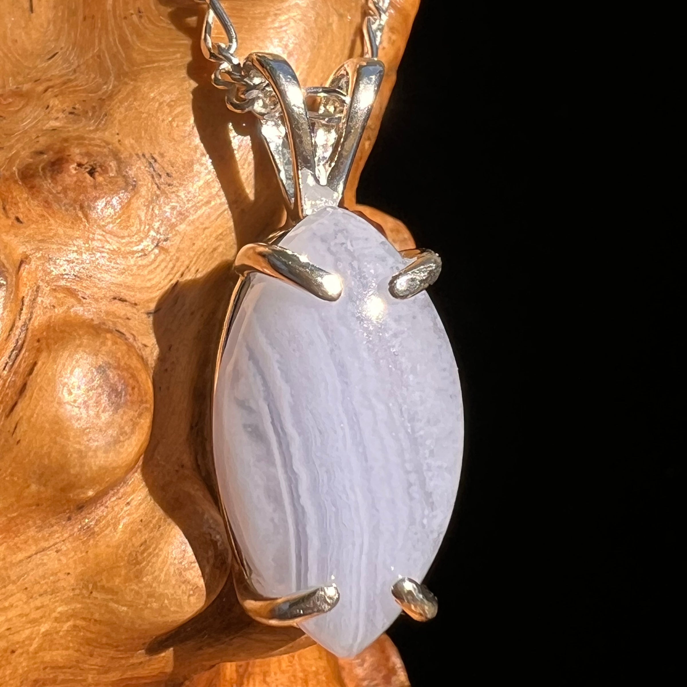 Blue Lace Agate Pendant Sterling SIlver #6551-Moldavite Life