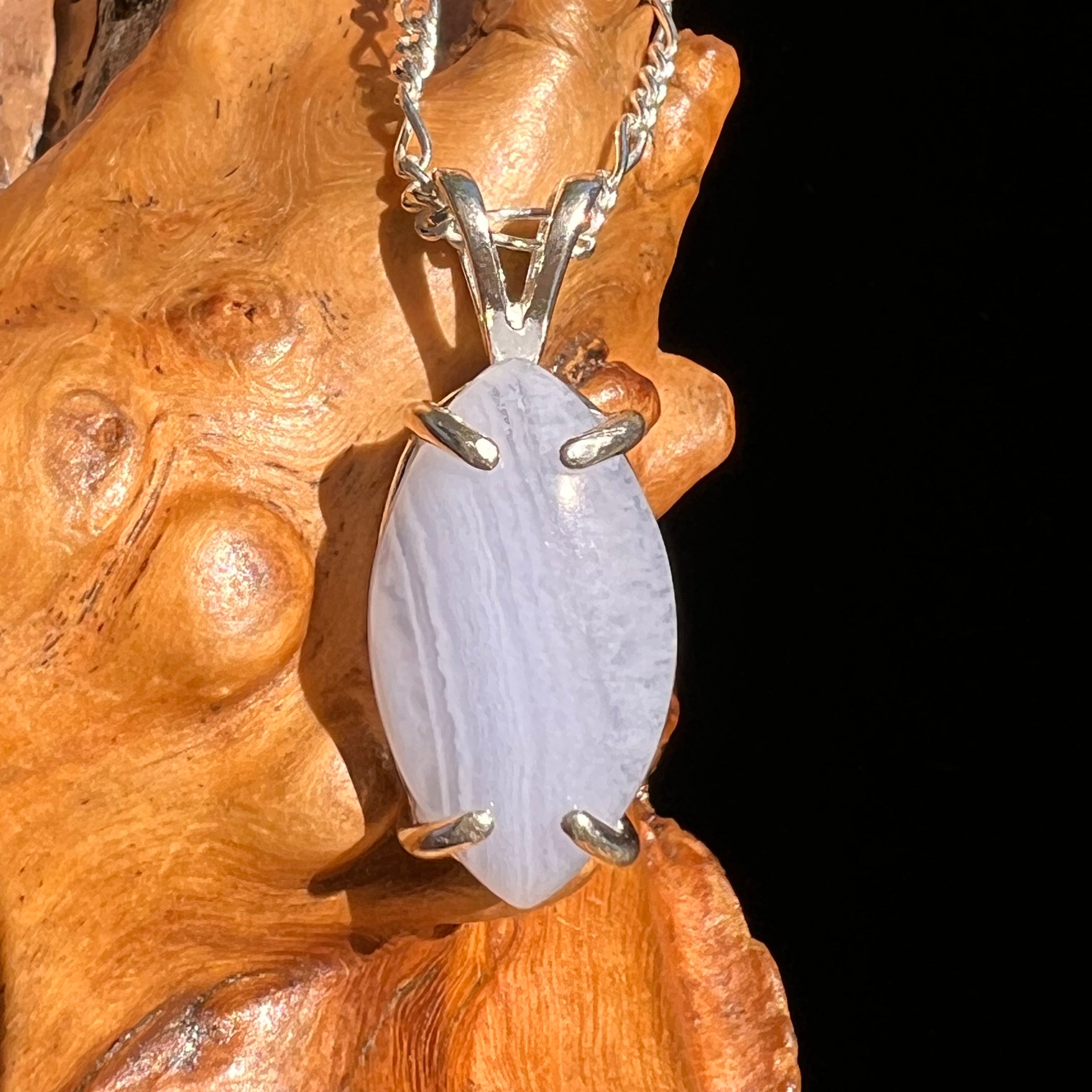 Blue Lace Agate Pendant Sterling SIlver #6551-Moldavite Life