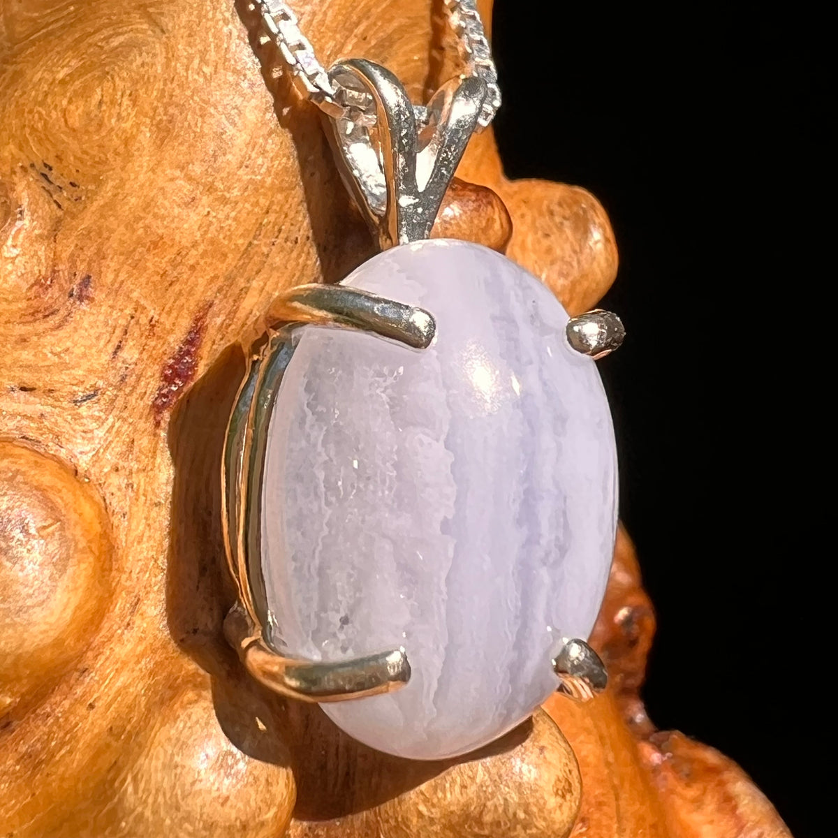 Blue Lace Agate Pendant Sterling SIlver #8418-Moldavite Life