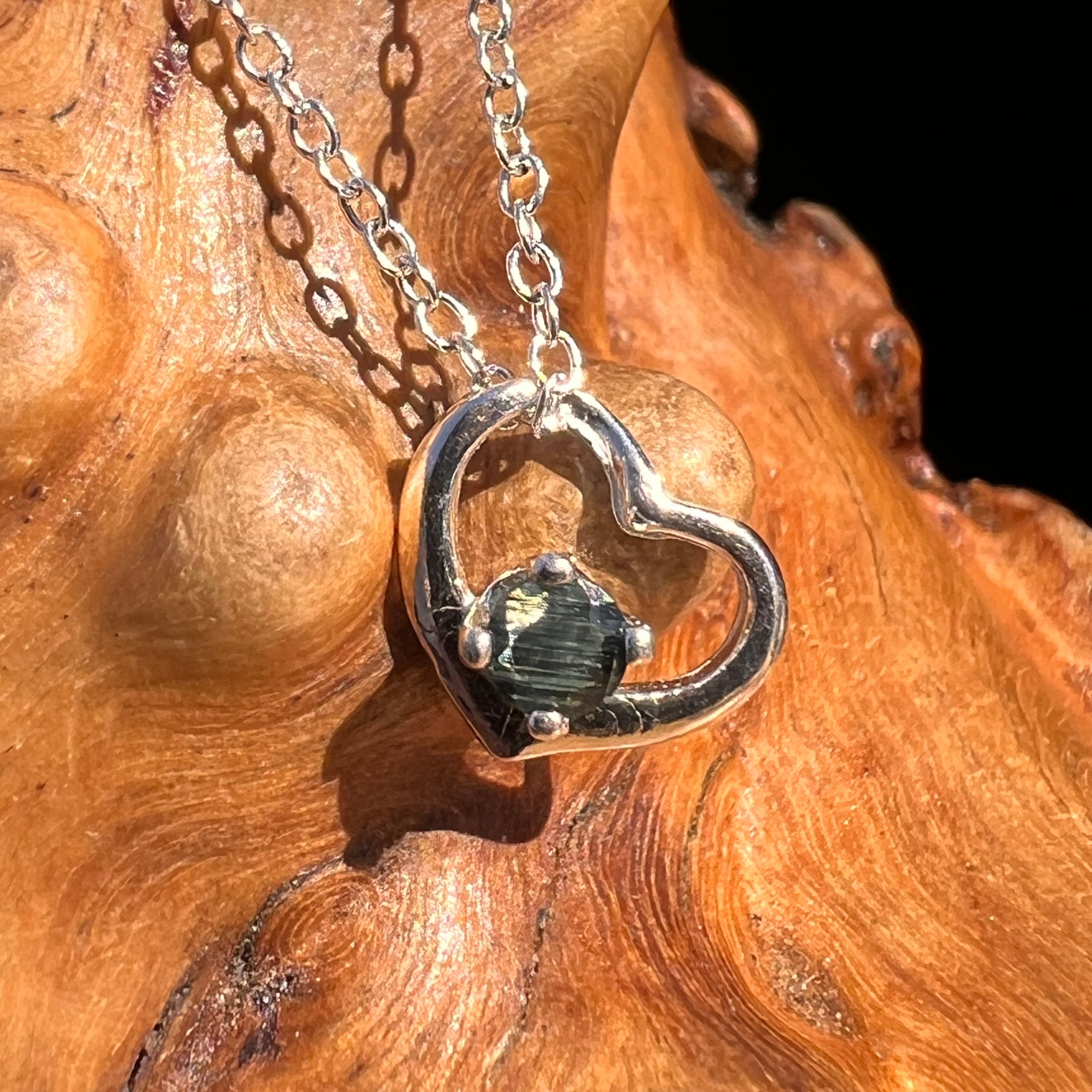 Blue Sapphire Heart Necklace Sterling Silver #8203-A-Moldavite Life