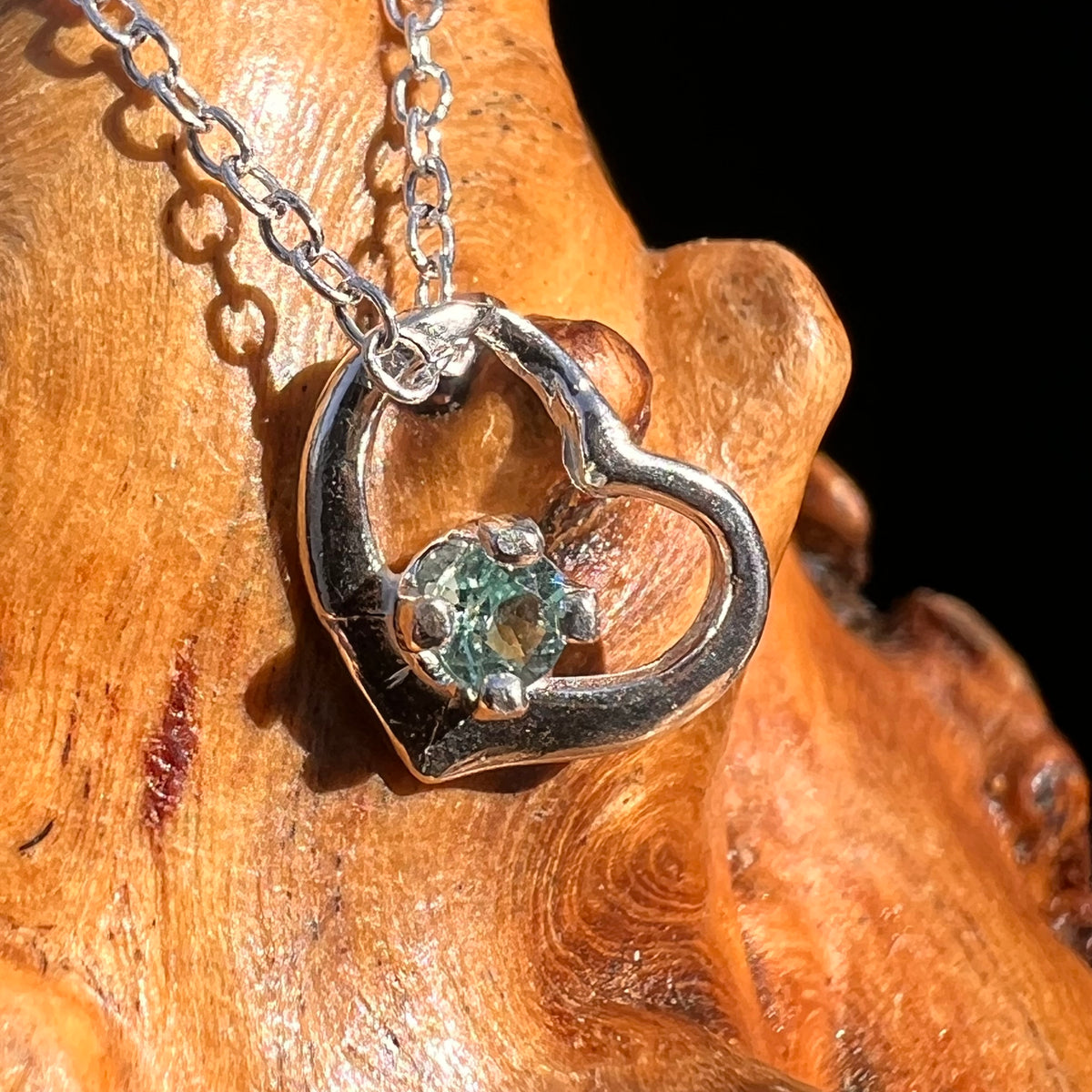 Blue Tourmaline Heart Necklace Sterling Silver #8204-Moldavite Life