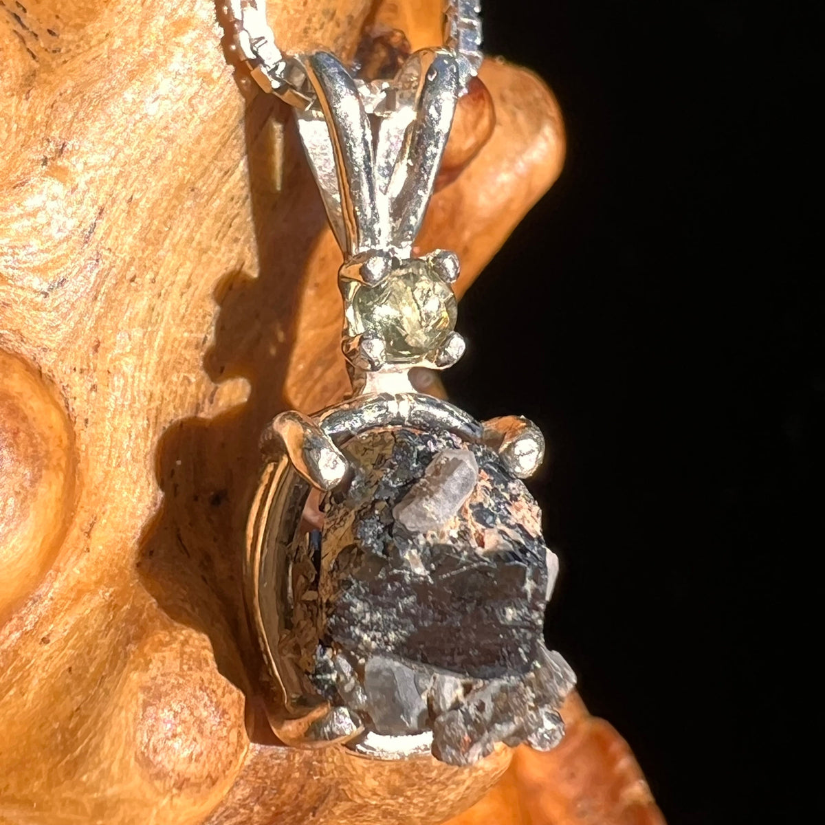 Brookite Smoky Quartz Moldavite Necklace Sterling #5587-Moldavite Life