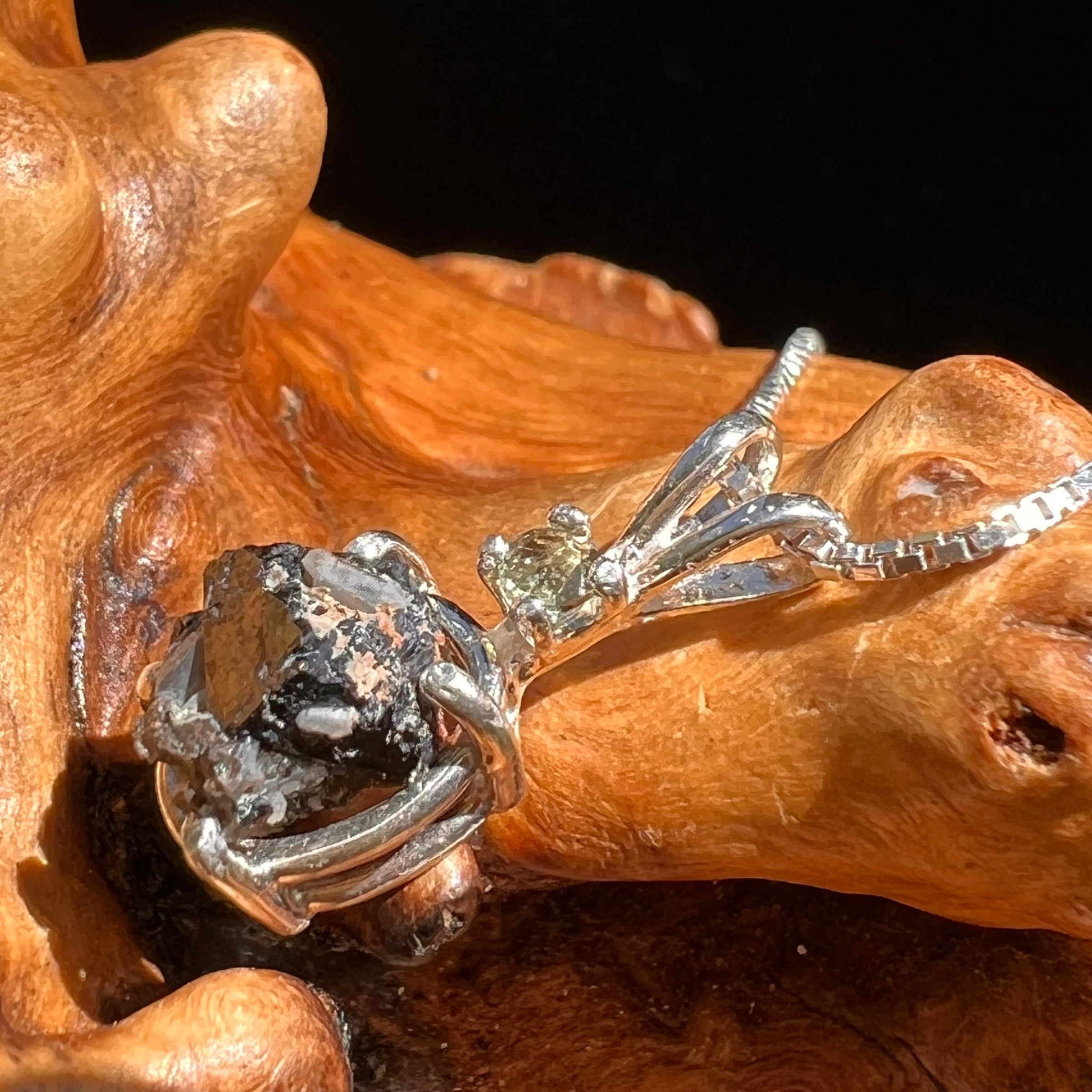 Brookite Smoky Quartz Moldavite Necklace Sterling #5587-Moldavite Life