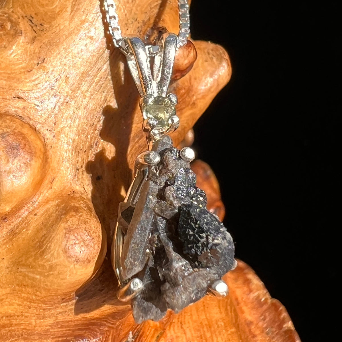 Brookite Smoky Quartz Moldavite Necklace Sterling #5588-Moldavite Life