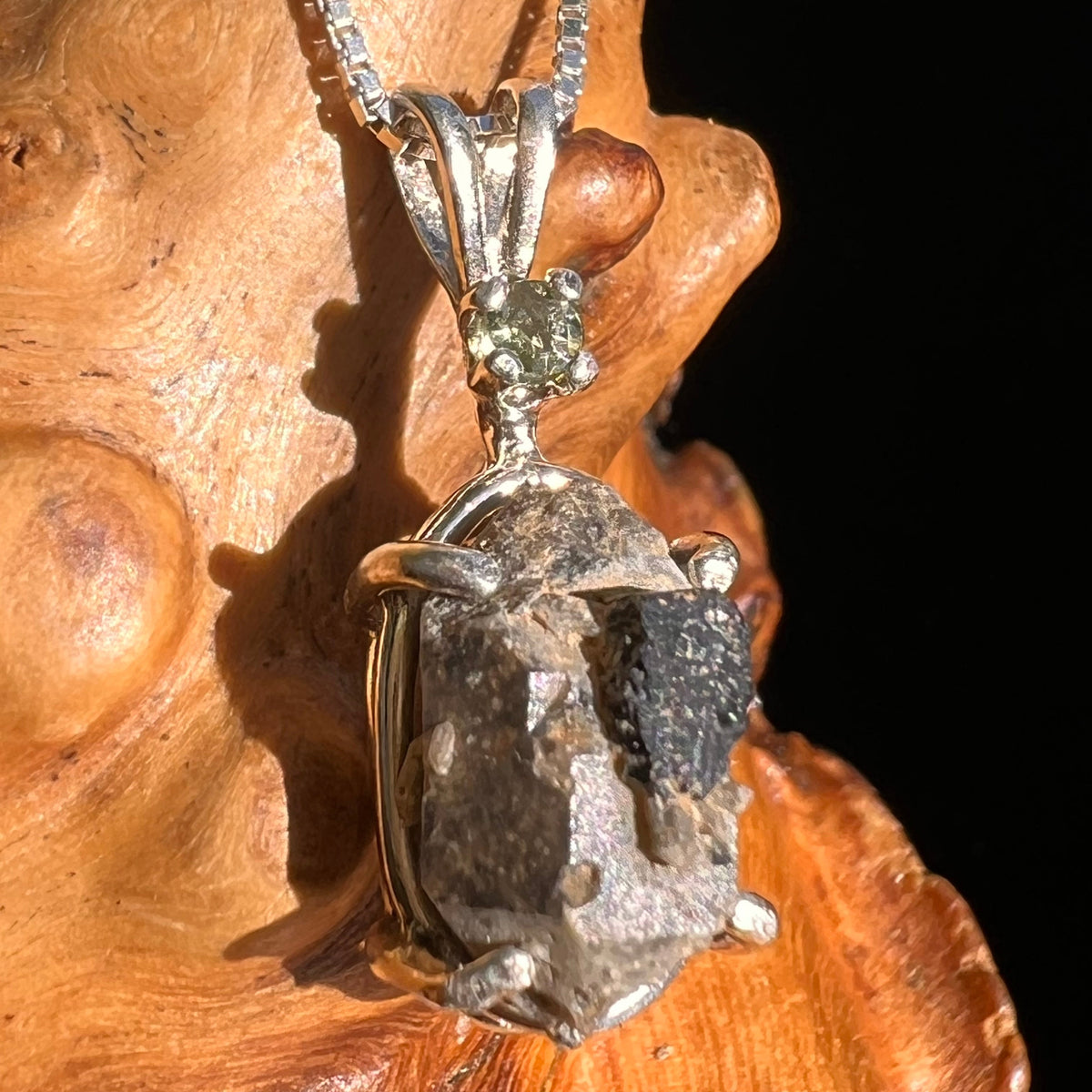 Brookite Smoky Quartz Moldavite Necklace Sterling #5589-Moldavite Life