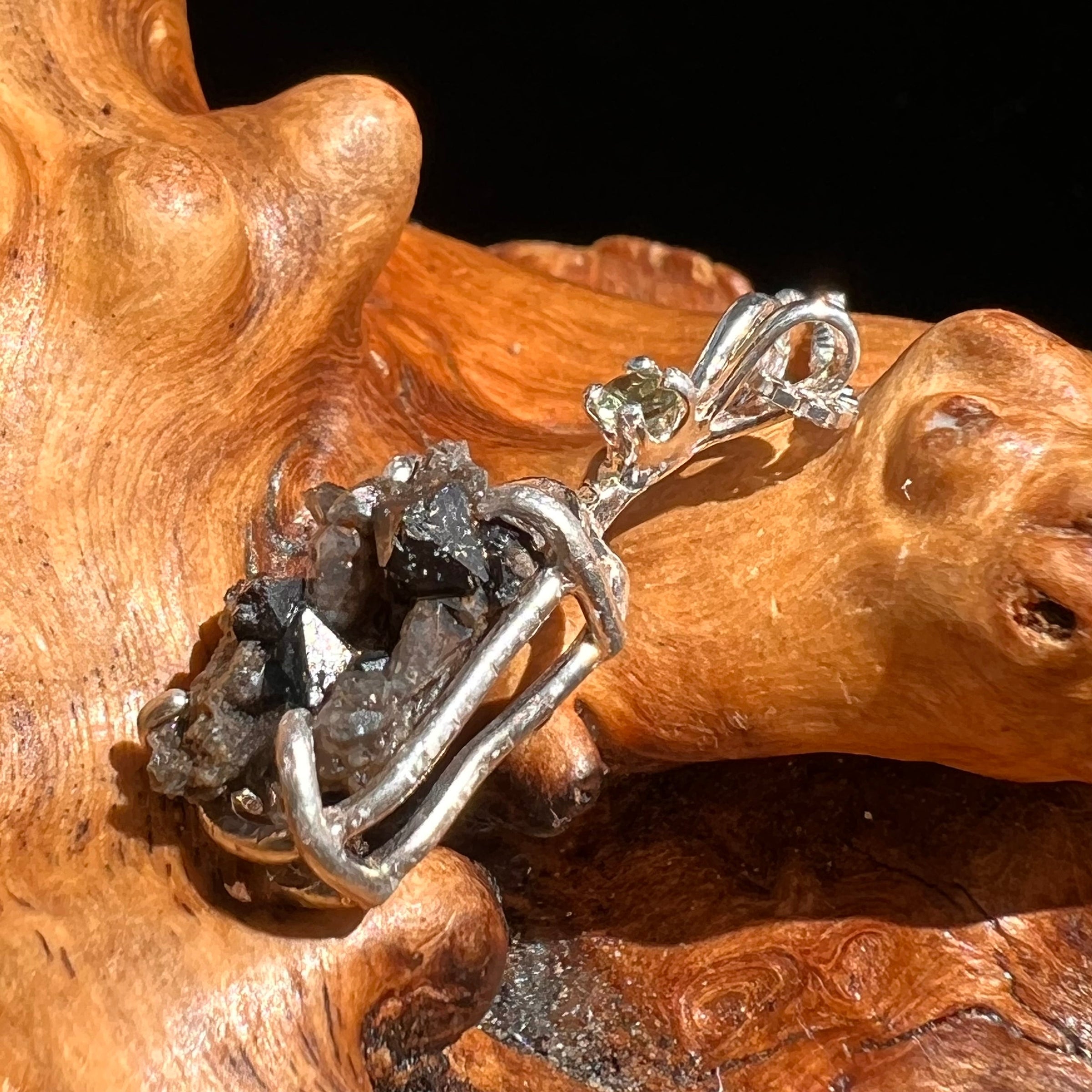 Brookite Smoky Quartz Moldavite Necklace Sterling #5591-Moldavite Life