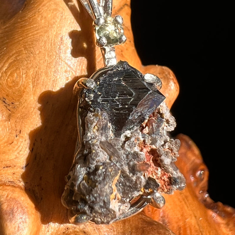 Brookite Smoky Quartz Moldavite Necklace Sterling #5592-Moldavite Life
