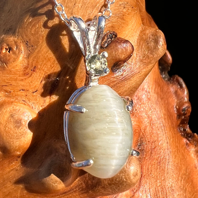 Cat's Eye Chrysoberyl & Moldavite Necklace Sterling #7707-Moldavite Life