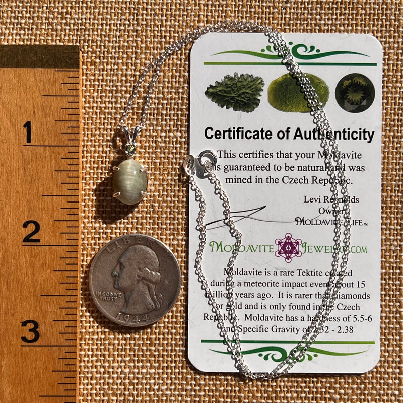 Cat's Eye Chrysoberyl & Moldavite Necklace Sterling #7707-Moldavite Life