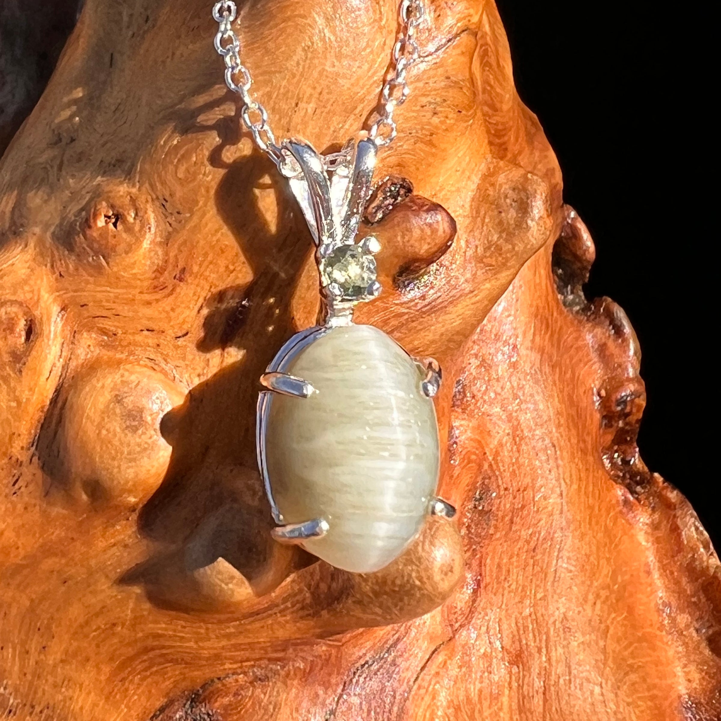 Cat's Eye Chrysoberyl & Moldavite Necklace Sterling #7707-Moldavite Life
