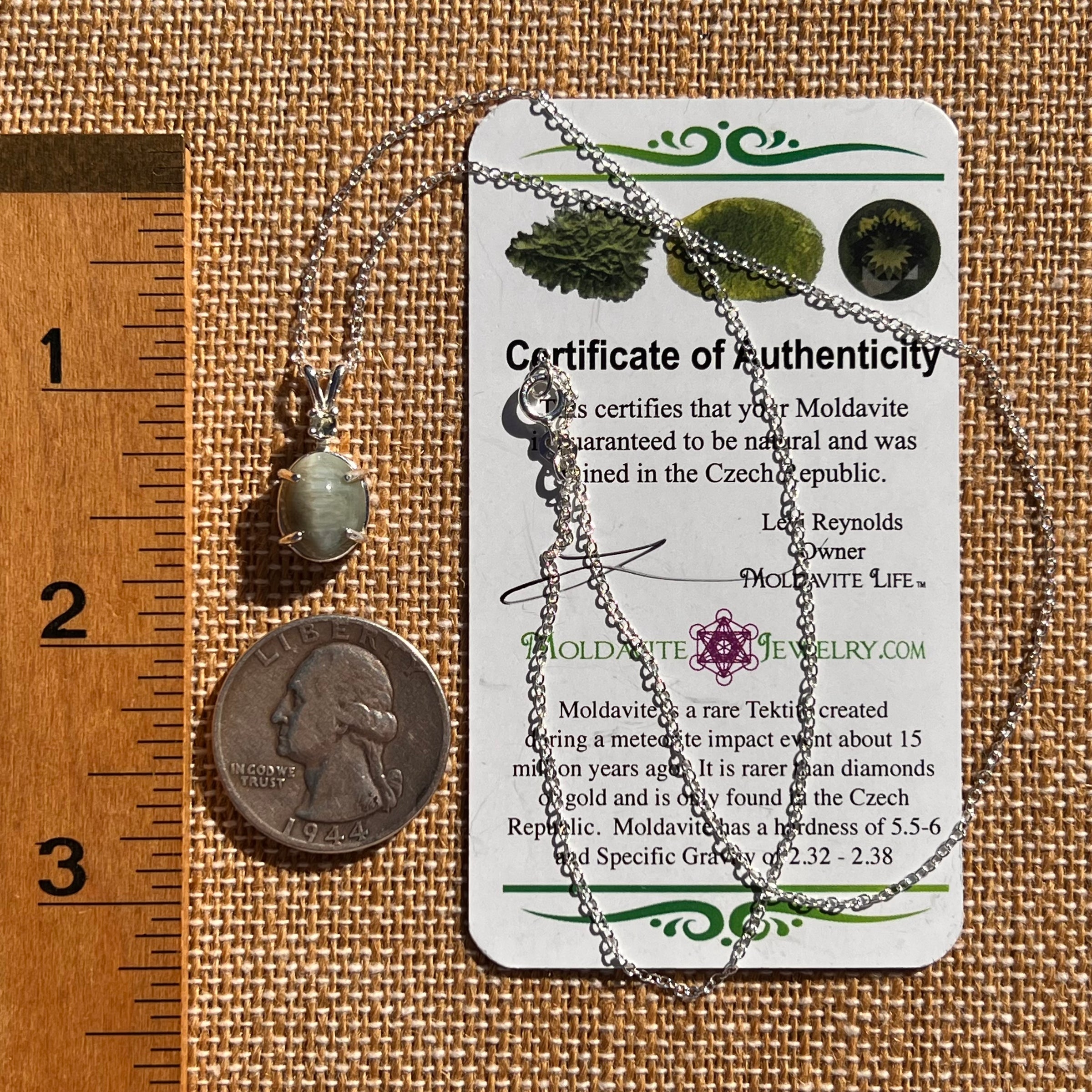 Cat's Eye Chrysoberyl & Moldavite Necklace Sterling #7708-Moldavite Life