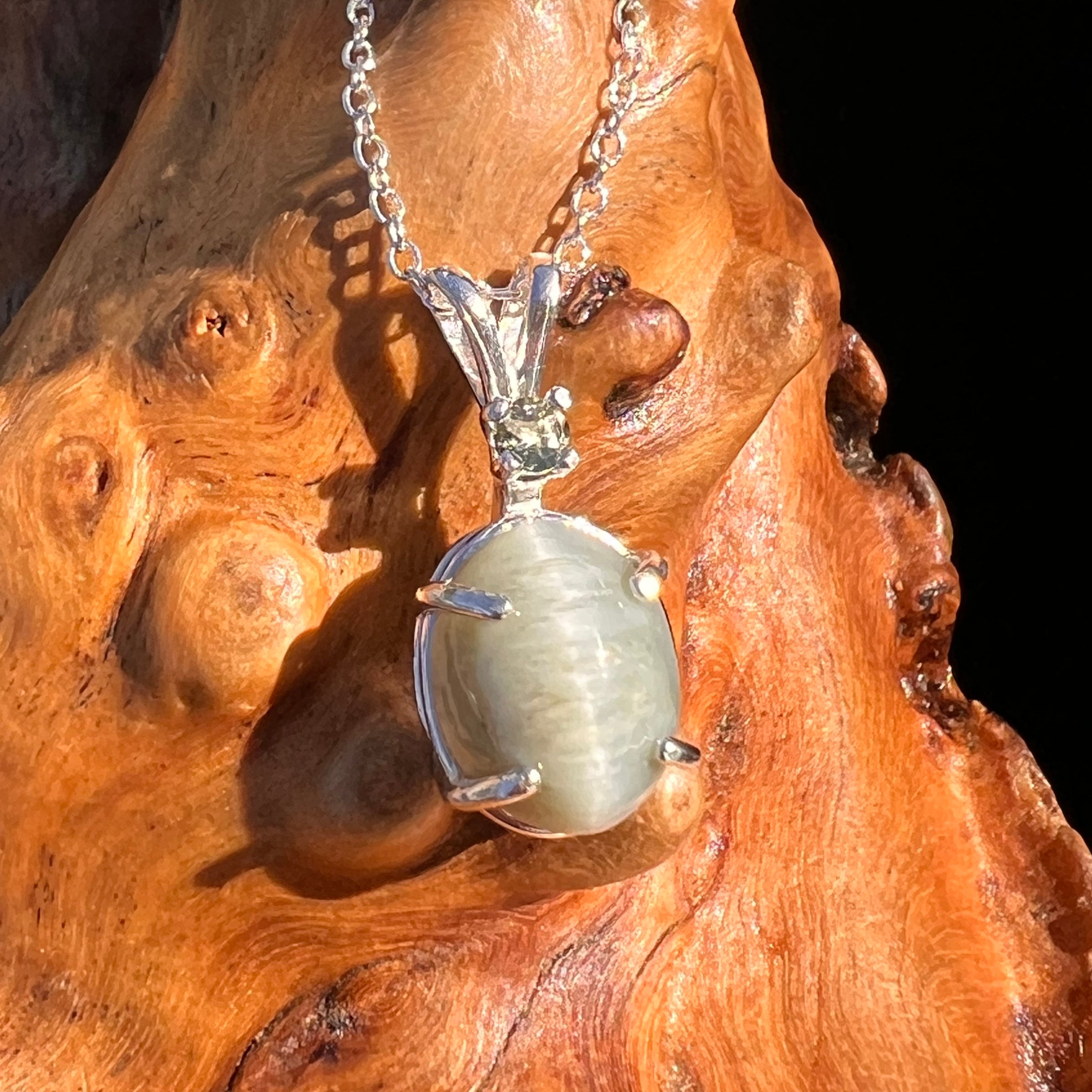 Cat's Eye Chrysoberyl & Moldavite Necklace Sterling #7708-Moldavite Life