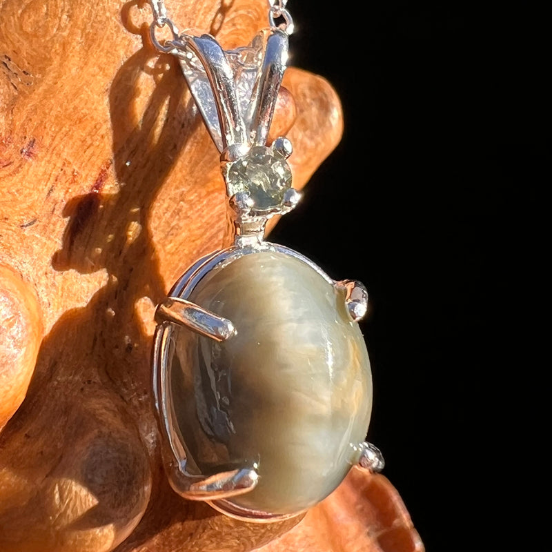 Cat's Eye Chrysoberyl & Moldavite Necklace Sterling #7709-Moldavite Life