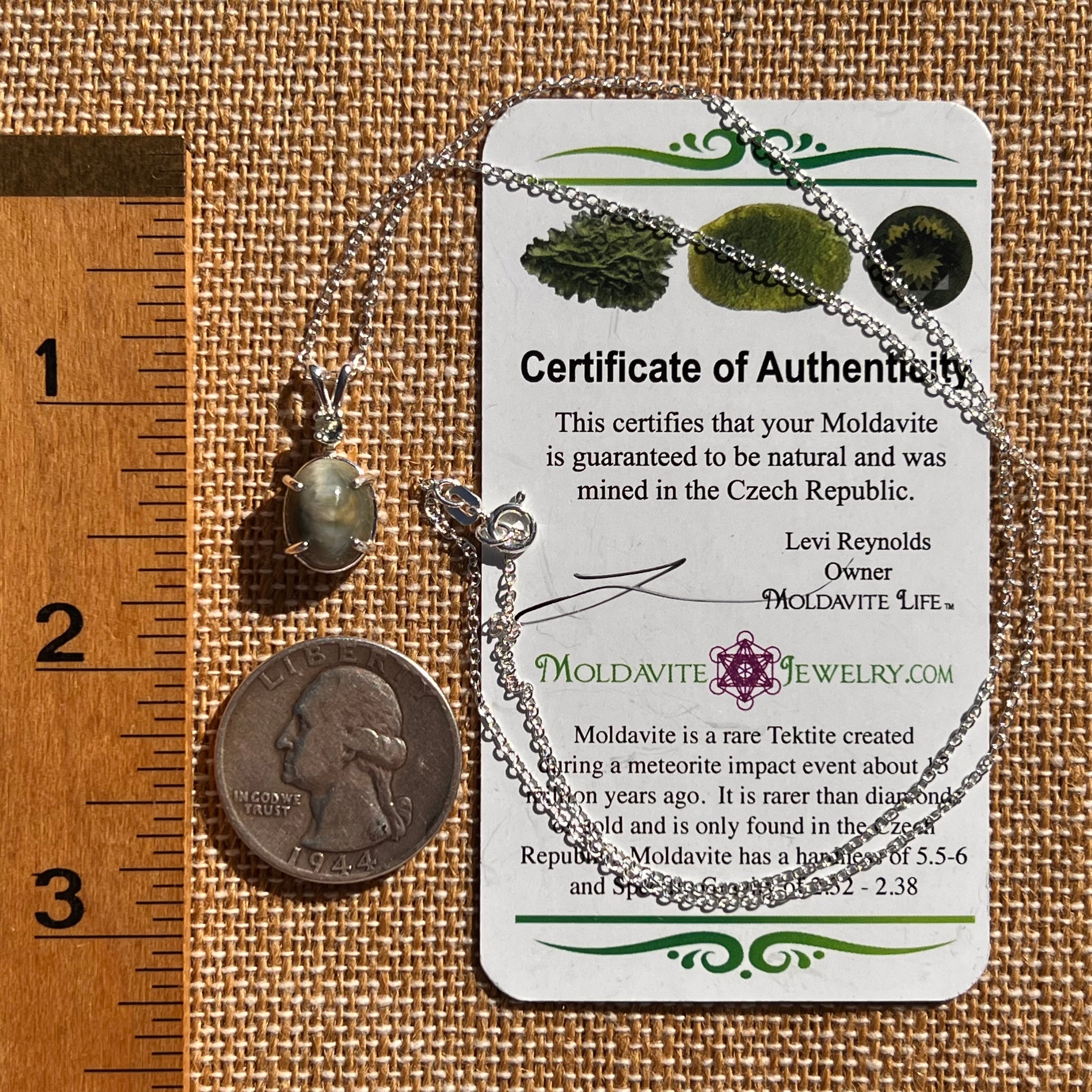 Cat's Eye Chrysoberyl & Moldavite Necklace Sterling #7709-Moldavite Life