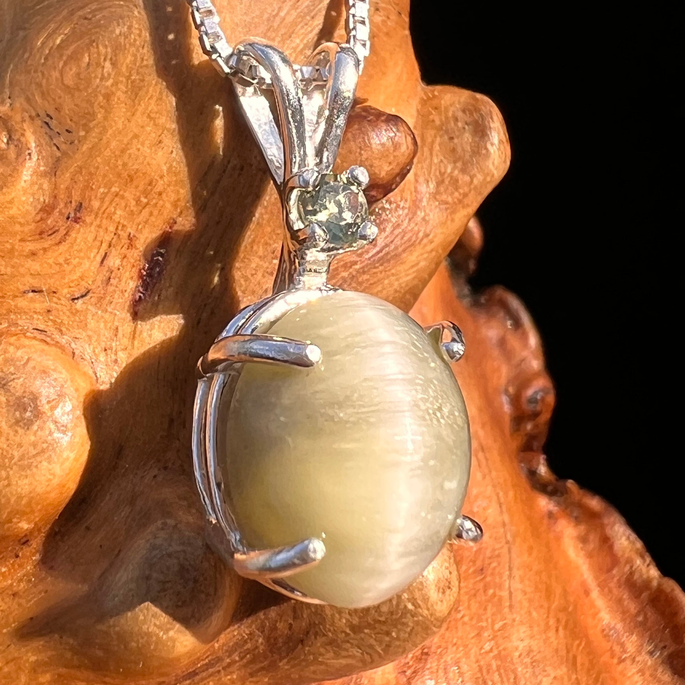 Cat's Eye Chrysoberyl & Moldavite Pendant Sterling #7558-Moldavite Life