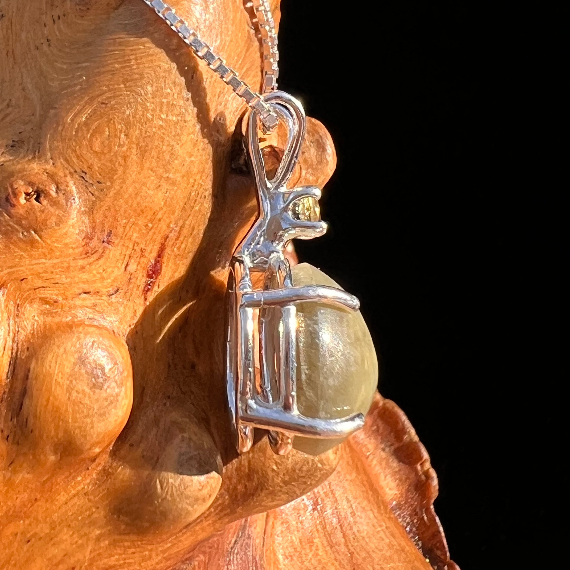 Cat's Eye Chrysoberyl & Moldavite Pendant Sterling #7558-Moldavite Life