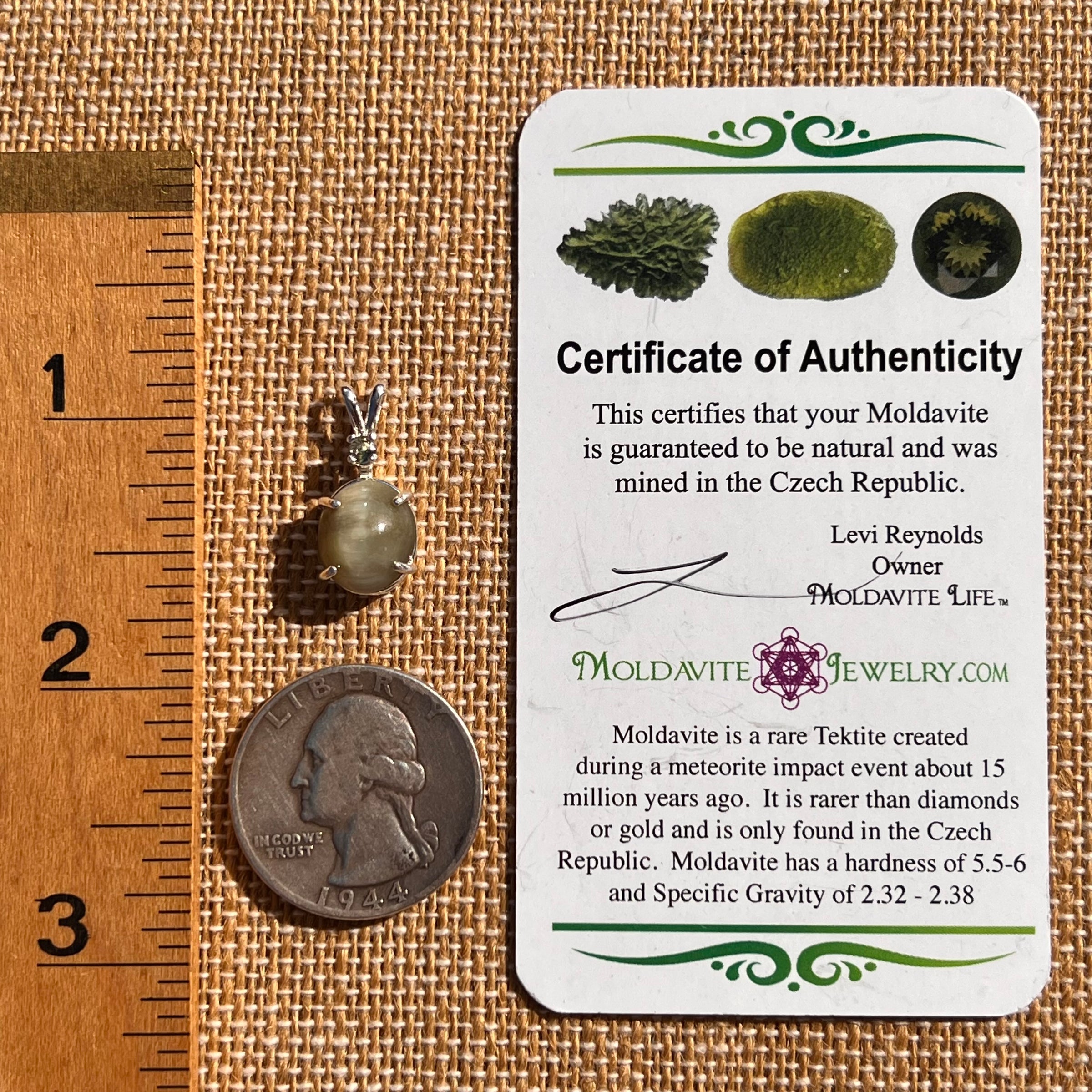 Cat's Eye Chrysoberyl & Moldavite Pendant Sterling #7558-Moldavite Life