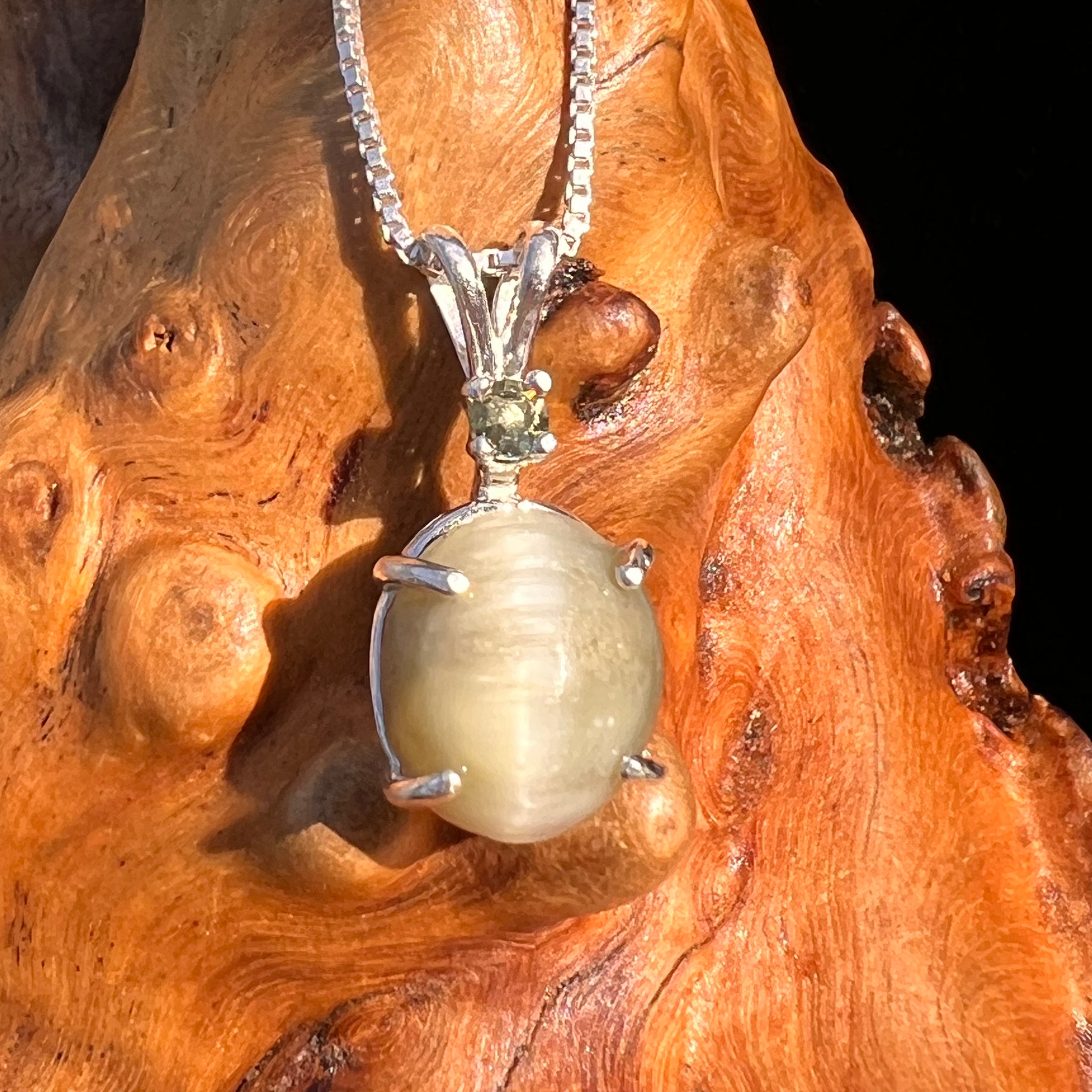 Cat's Eye Chrysoberyl & Moldavite Pendant Sterling #7558-Moldavite Life
