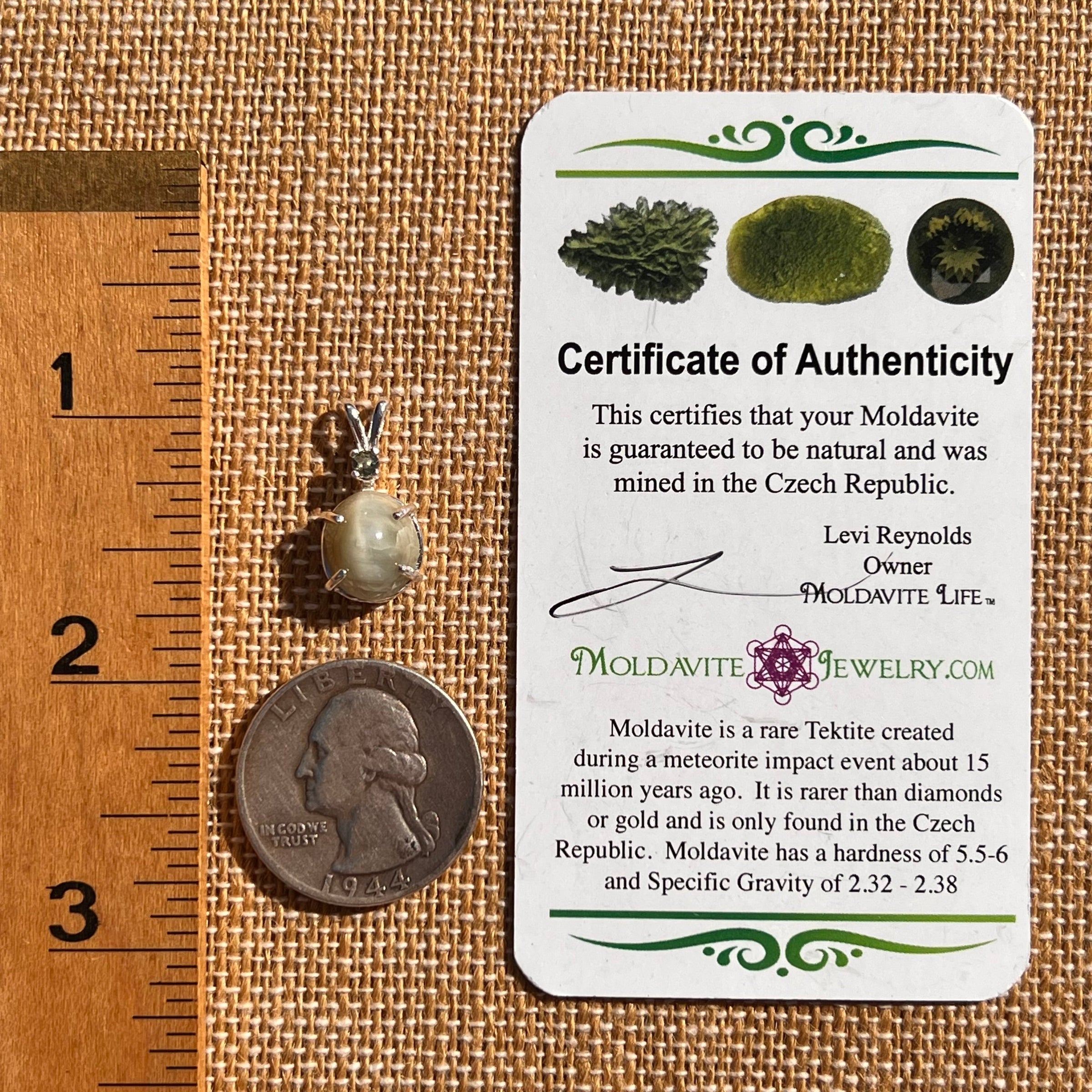 Cat's Eye Chrysoberyl & Moldavite Pendant Sterling #7559-Moldavite Life