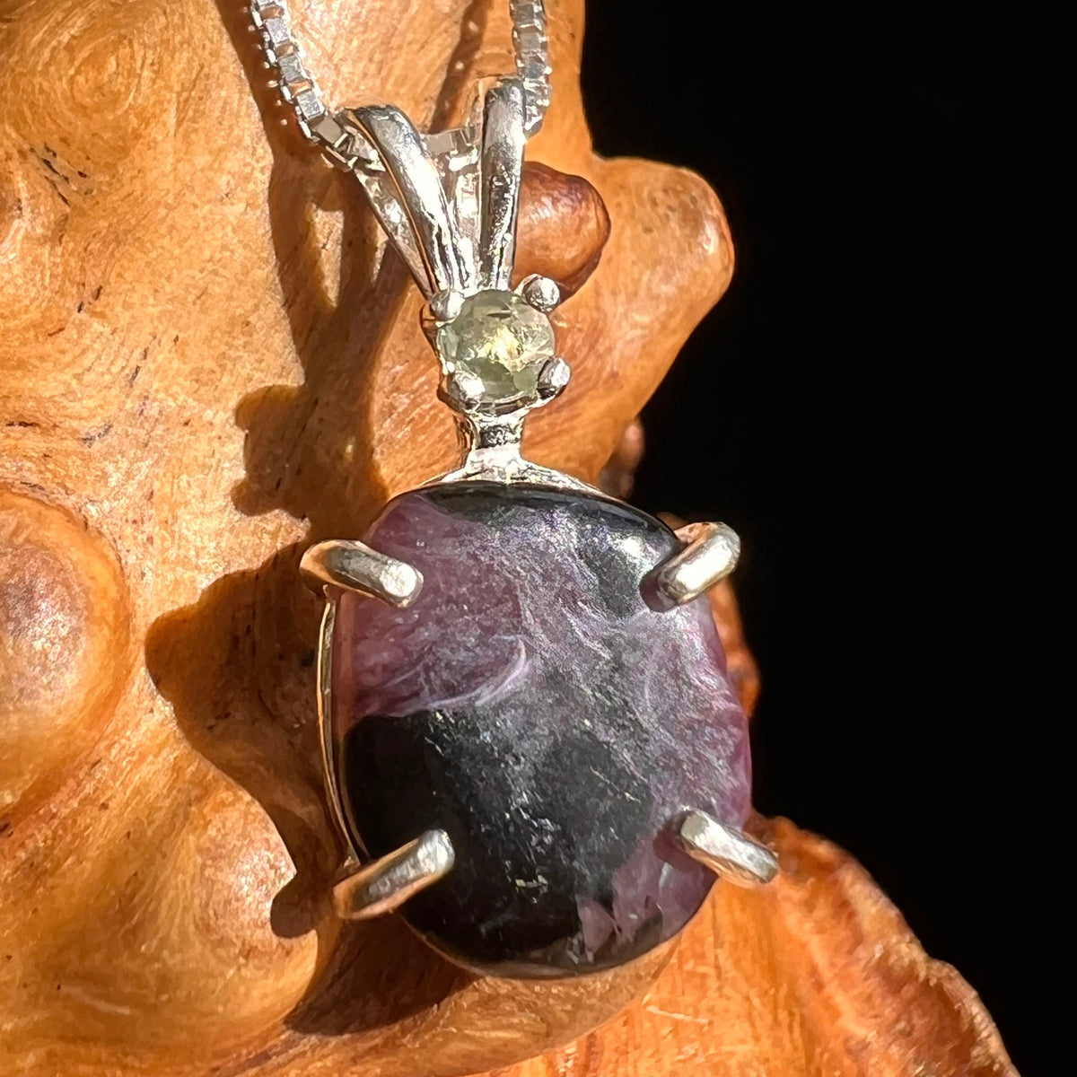 Charoite Moldavite Necklace Sterling Silver #5630-Moldavite Life