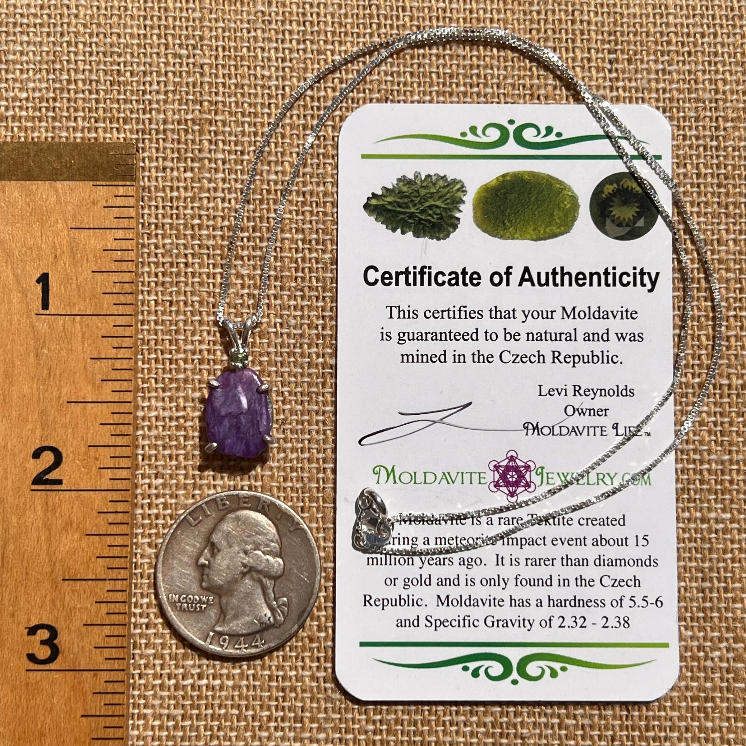 Charoite Moldavite Necklace Sterling Silver #5631-Moldavite Life