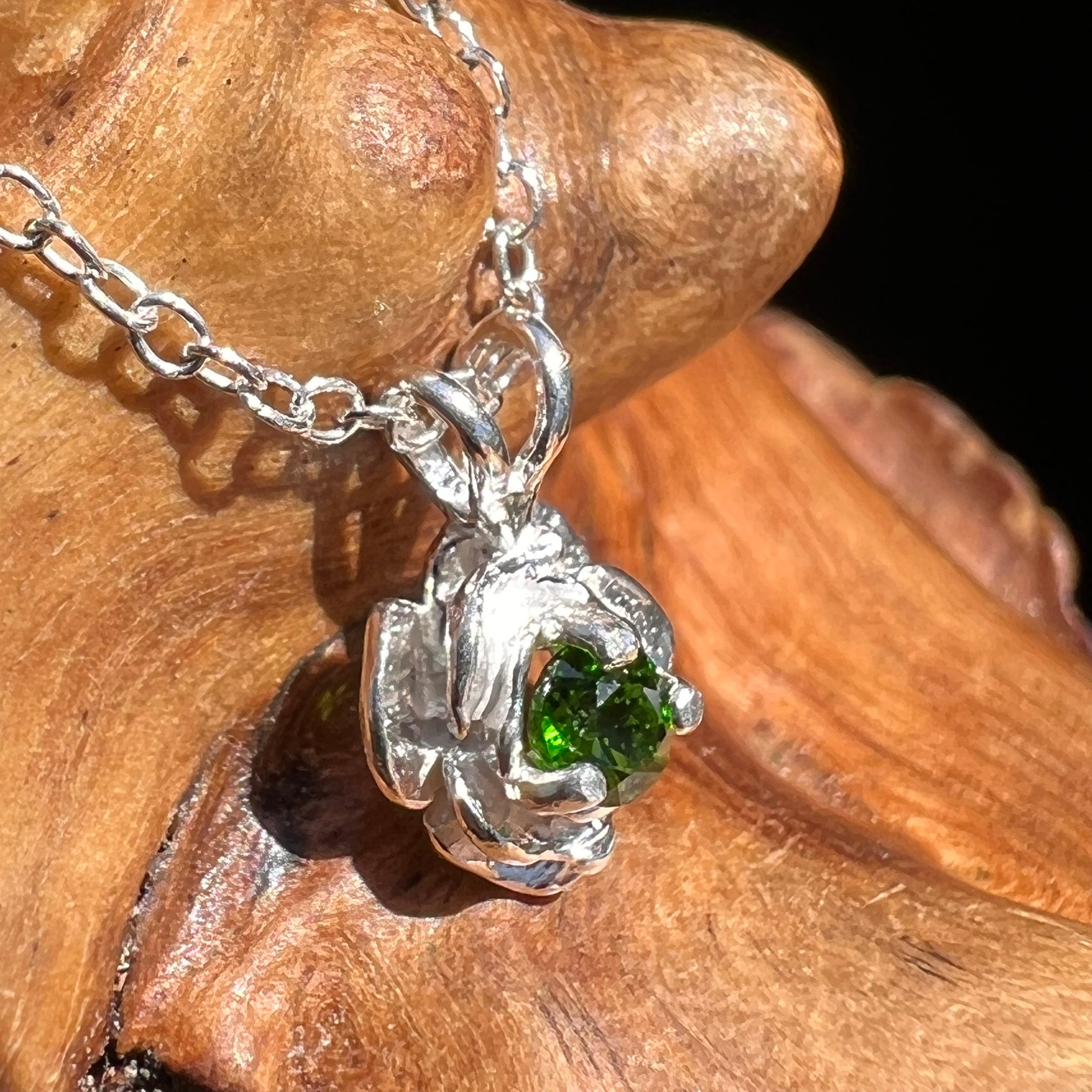 Chrome Diopside Green Rose Necklace Sterling #8037-Moldavite Life