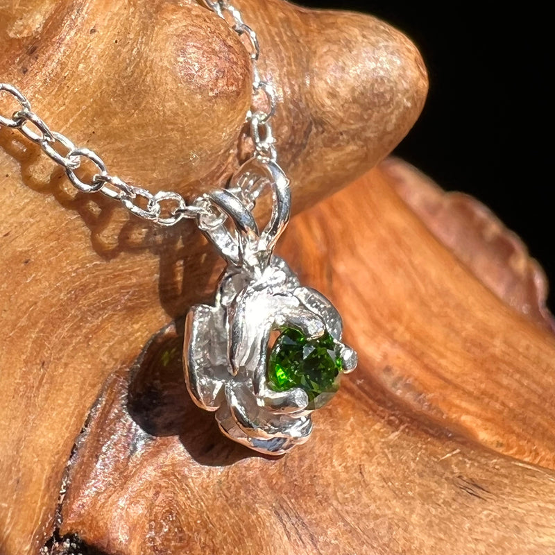 Chrome Diopside Green Rose Necklace Sterling #8037-Moldavite Life