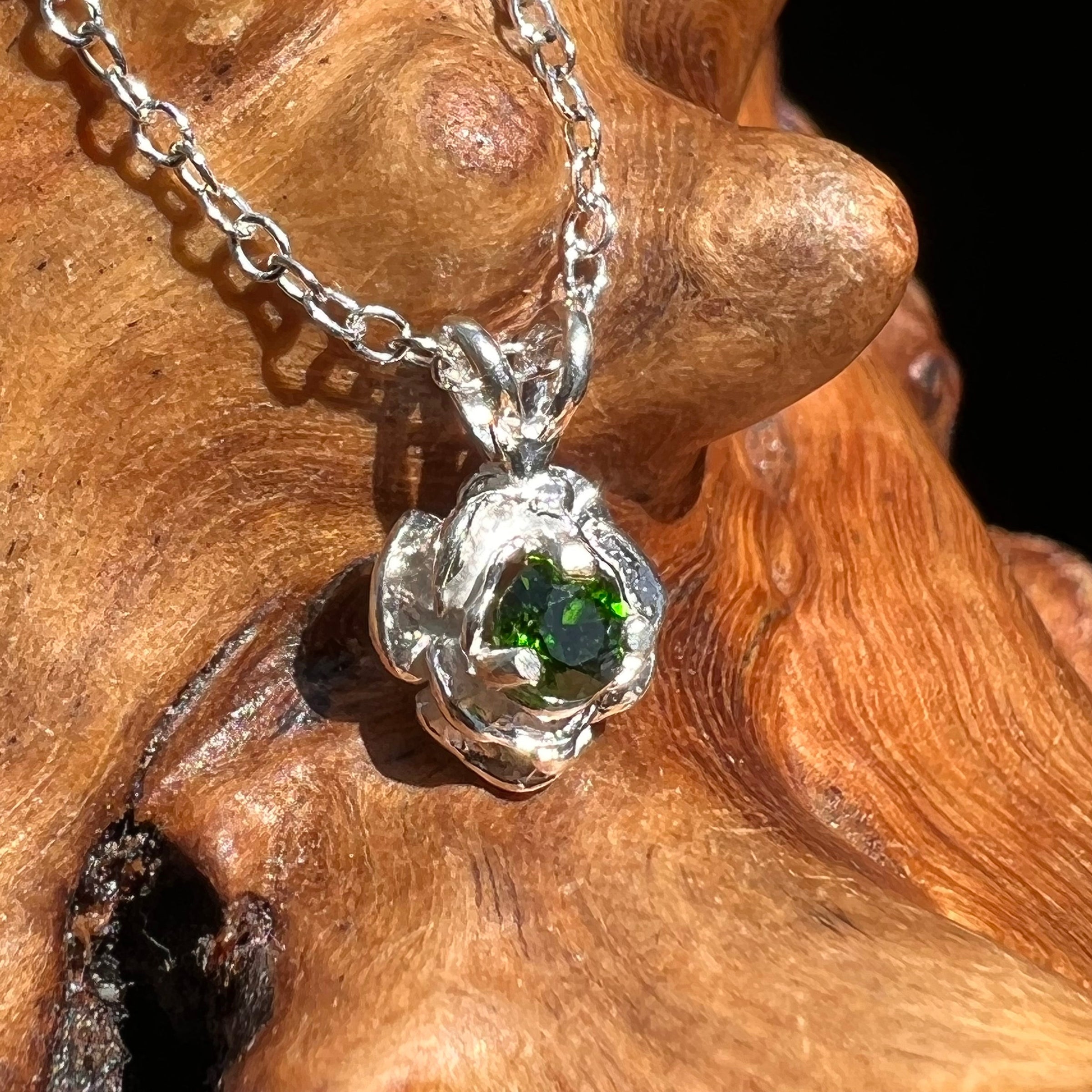 Chrome Diopside Green Rose Necklace Sterling #8037-Moldavite Life