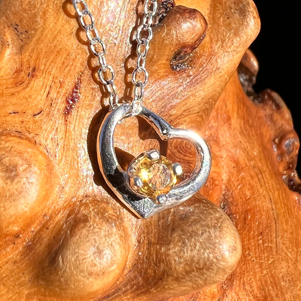 Citrine Heart Necklace Sterling Silver #8189-Moldavite Life