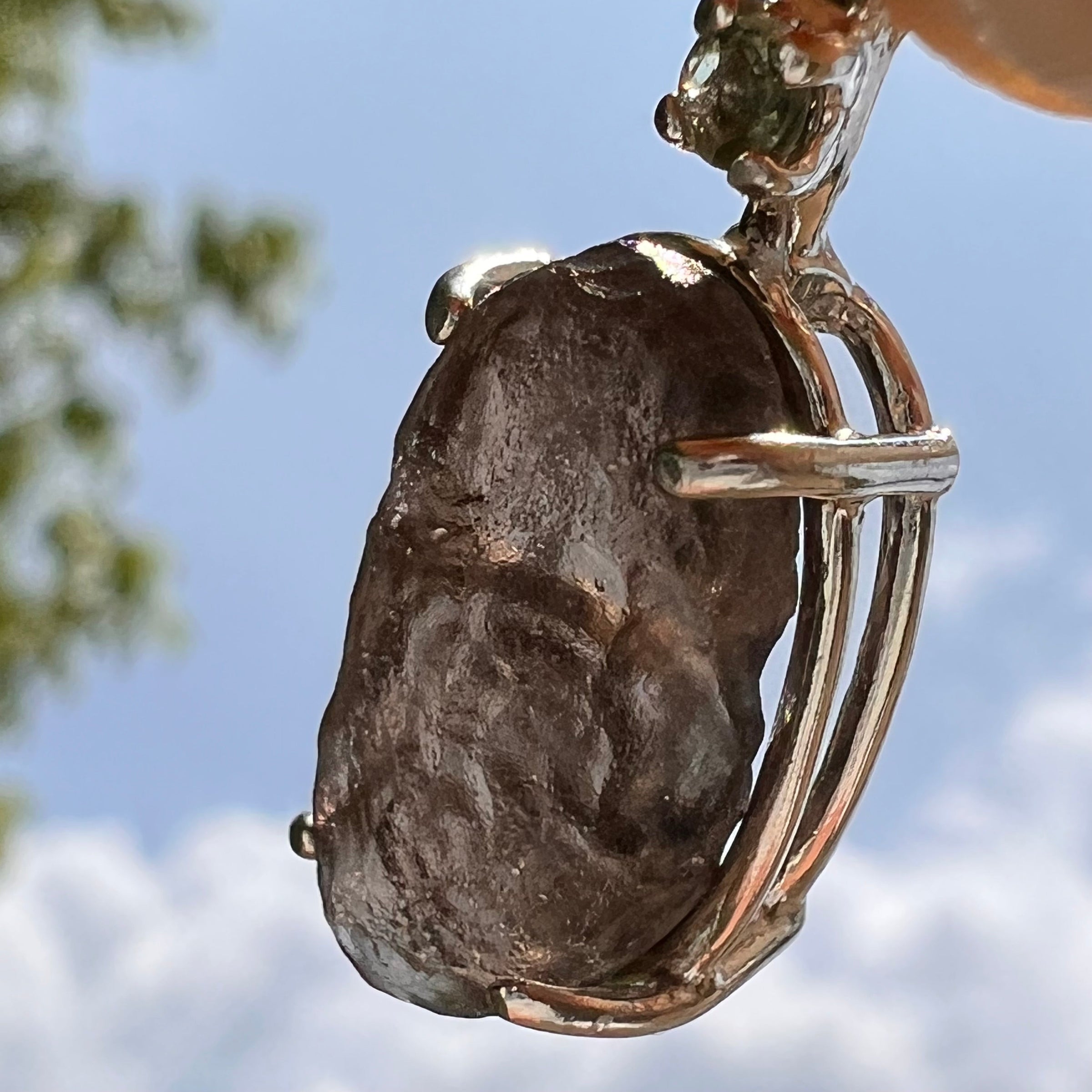 Colombianite & Moldavite Necklace Sterling Silver #5166-Moldavite Life