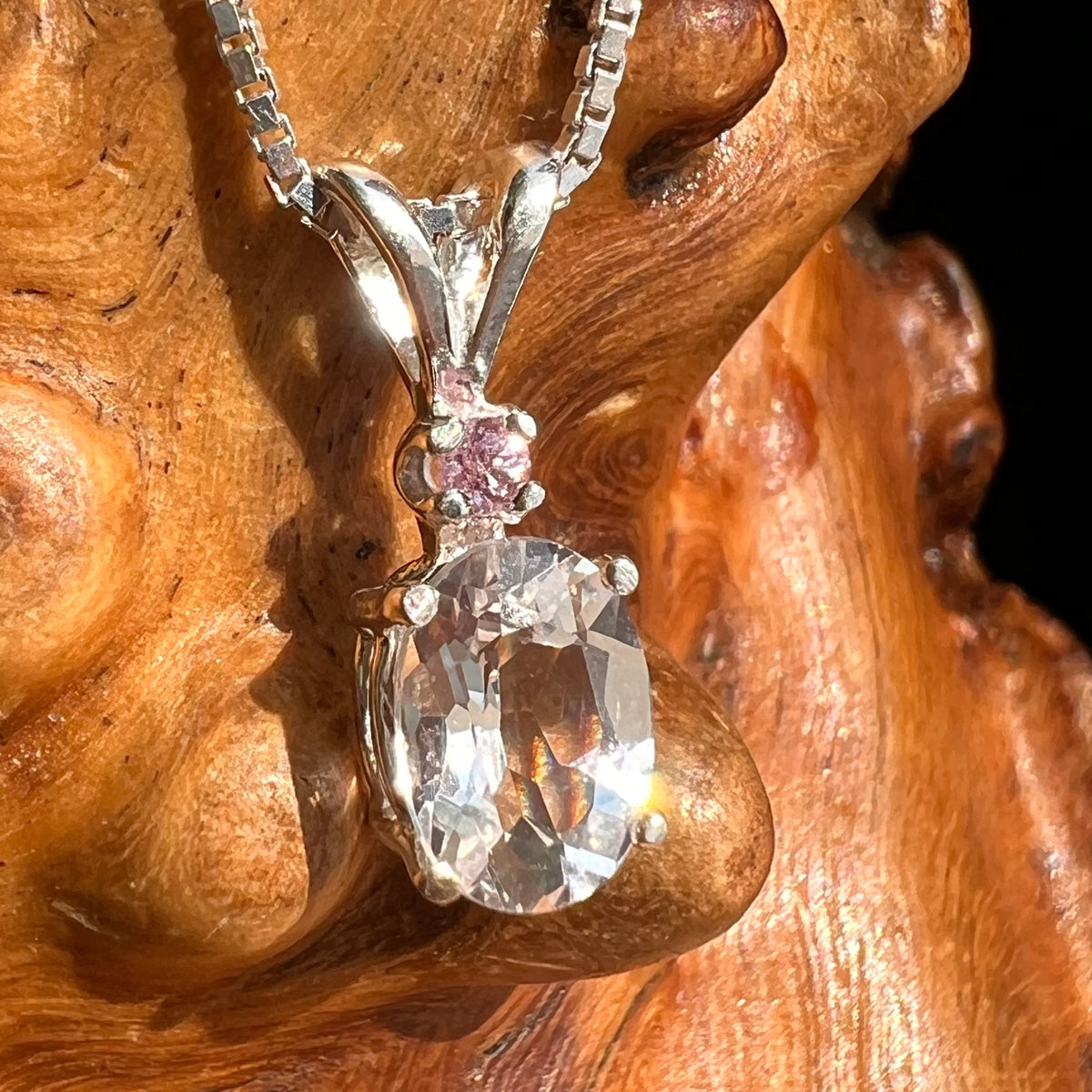 Danburite & Pink Sapphire Pendant Necklace Sterling #5253-Moldavite Life