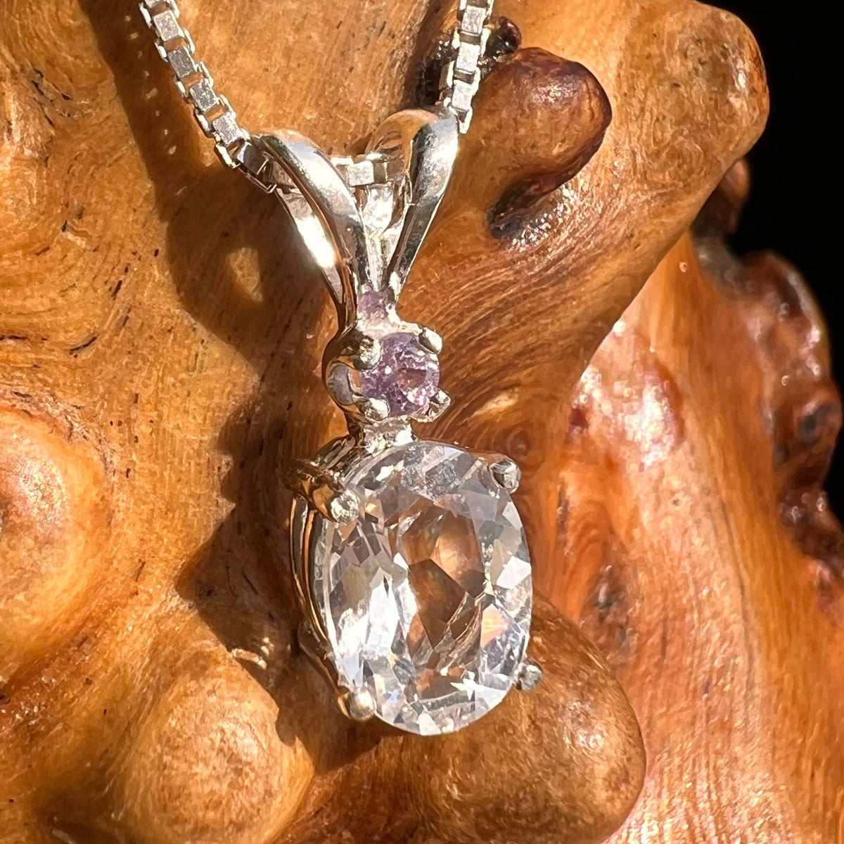 Danburite & Pink Sapphire Pendant Necklace Sterling #5254-Moldavite Life