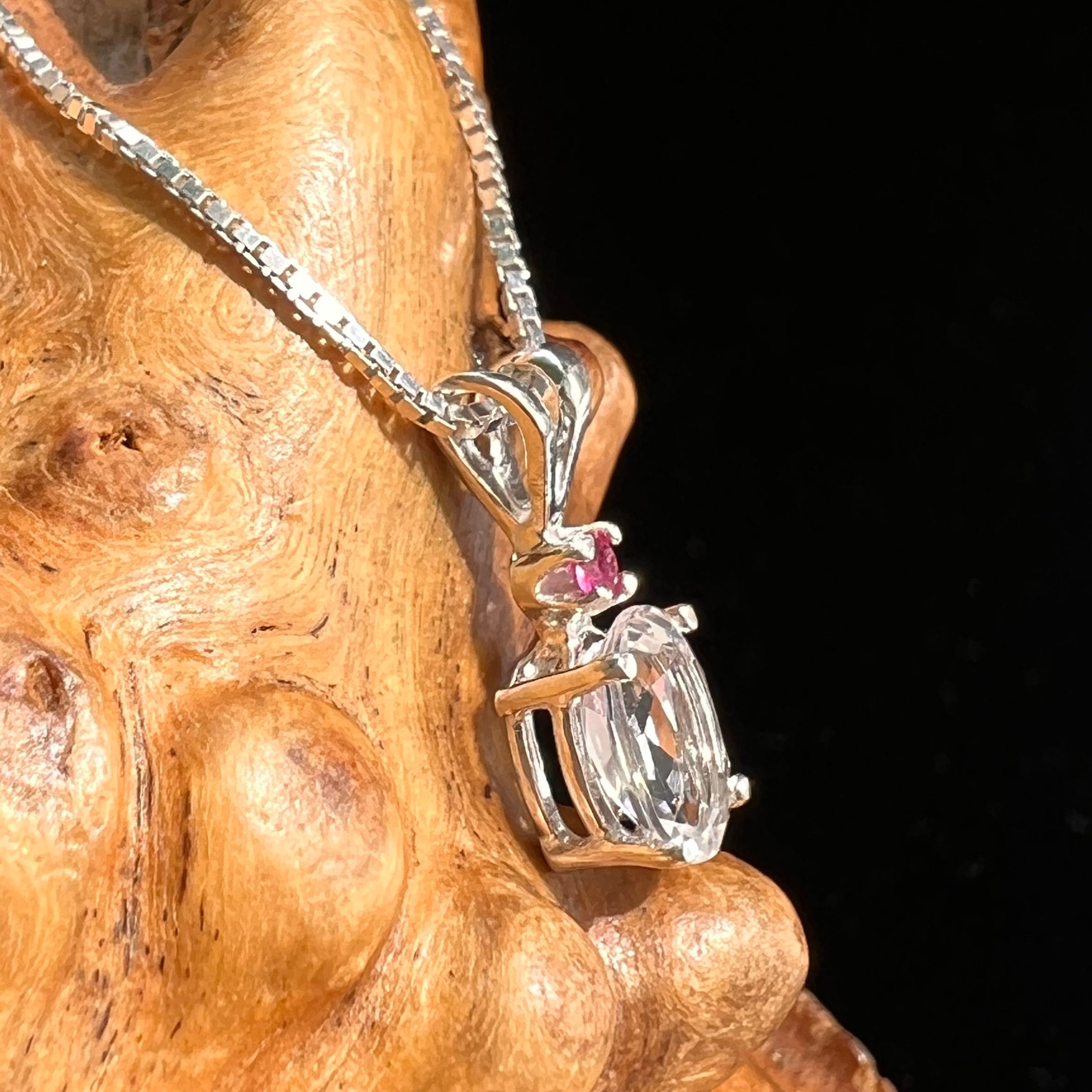 Danburite & Ruby Pendant Necklace Sterling #5255-Moldavite Life