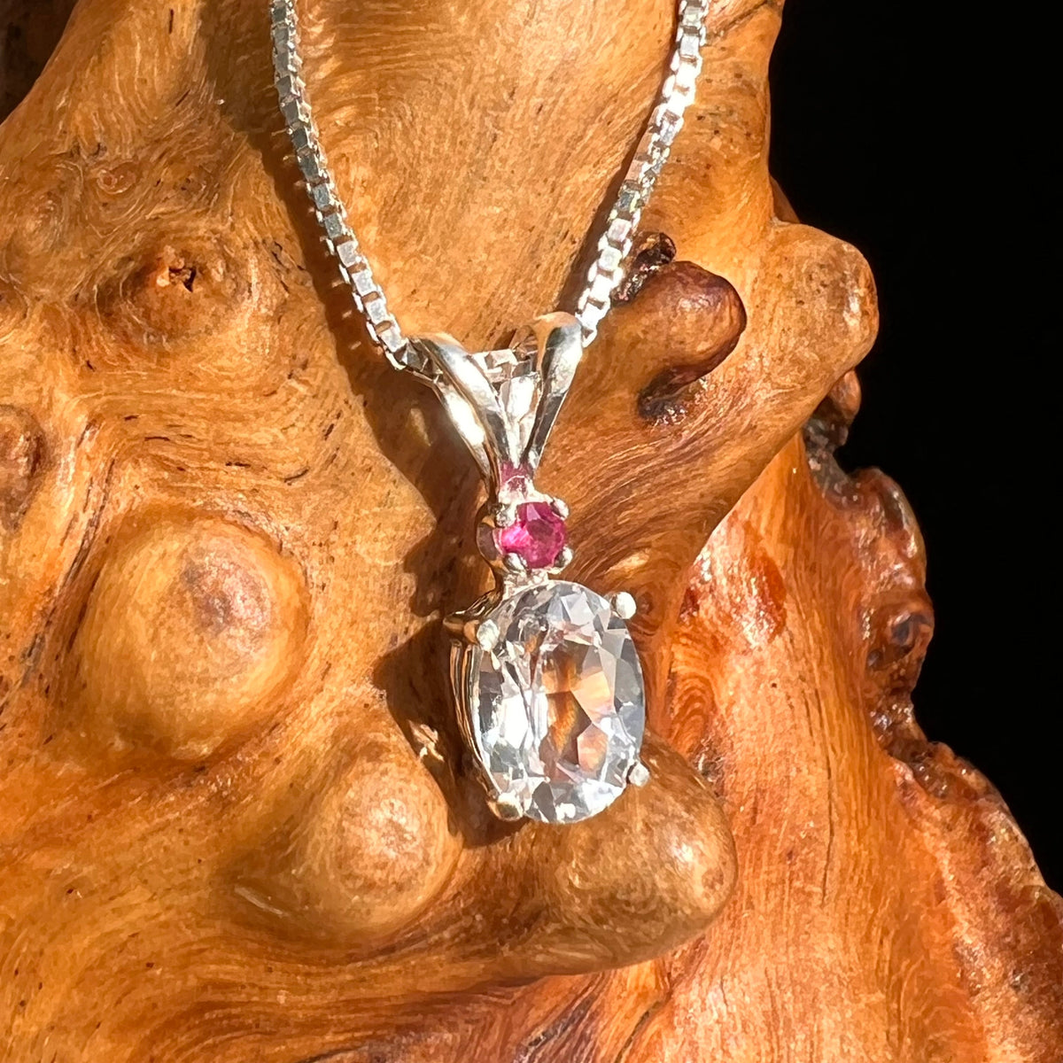 Danburite & Ruby Pendant Necklace Sterling #5255-Moldavite Life