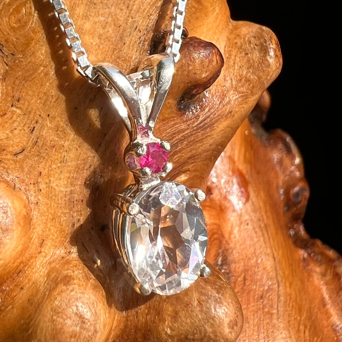 Danburite & Ruby Pendant Necklace Sterling #5256-Moldavite Life