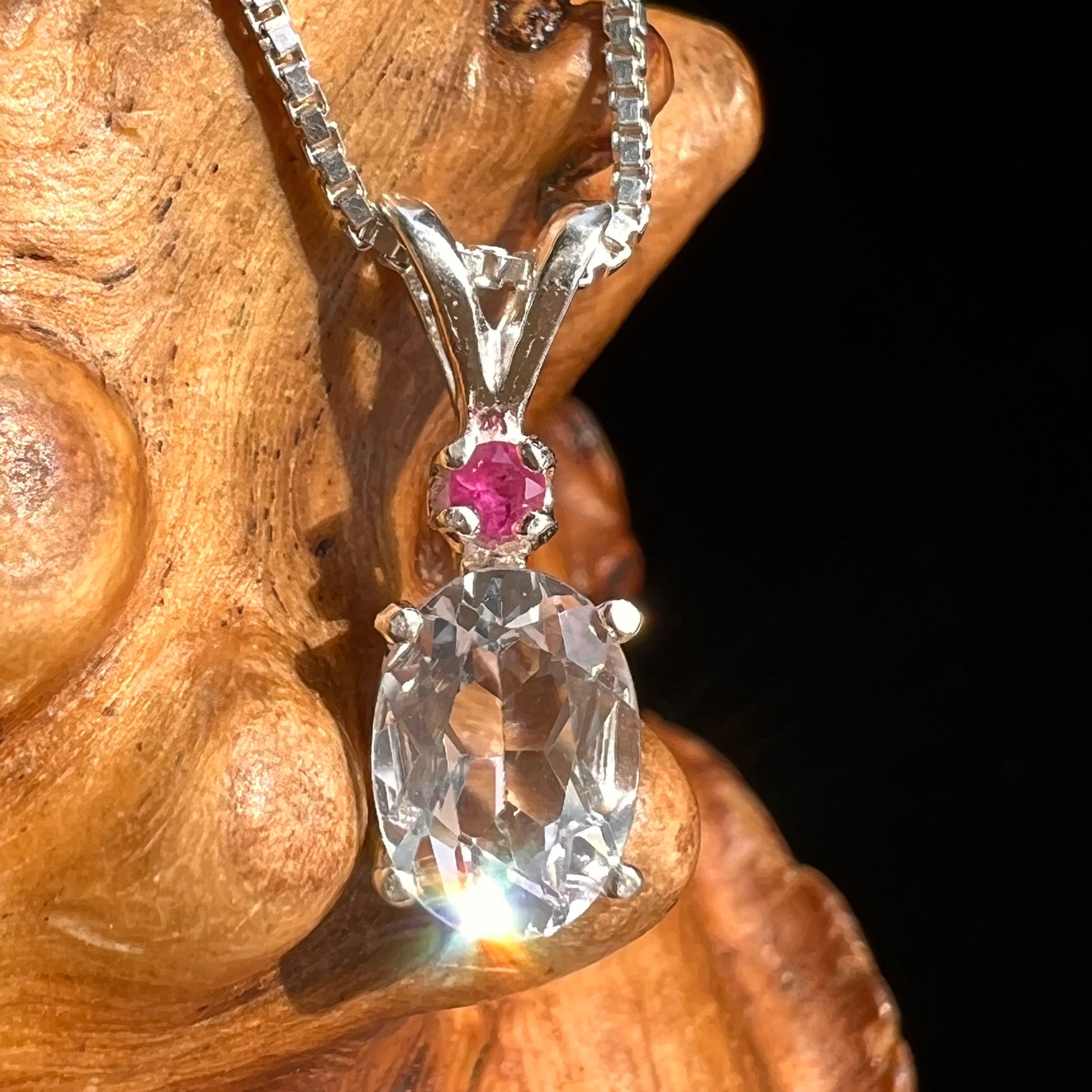 Danburite & Ruby Pendant Necklace Sterling #5257-Moldavite Life