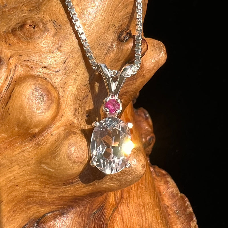 Danburite & Ruby Pendant Necklace Sterling #5257-Moldavite Life